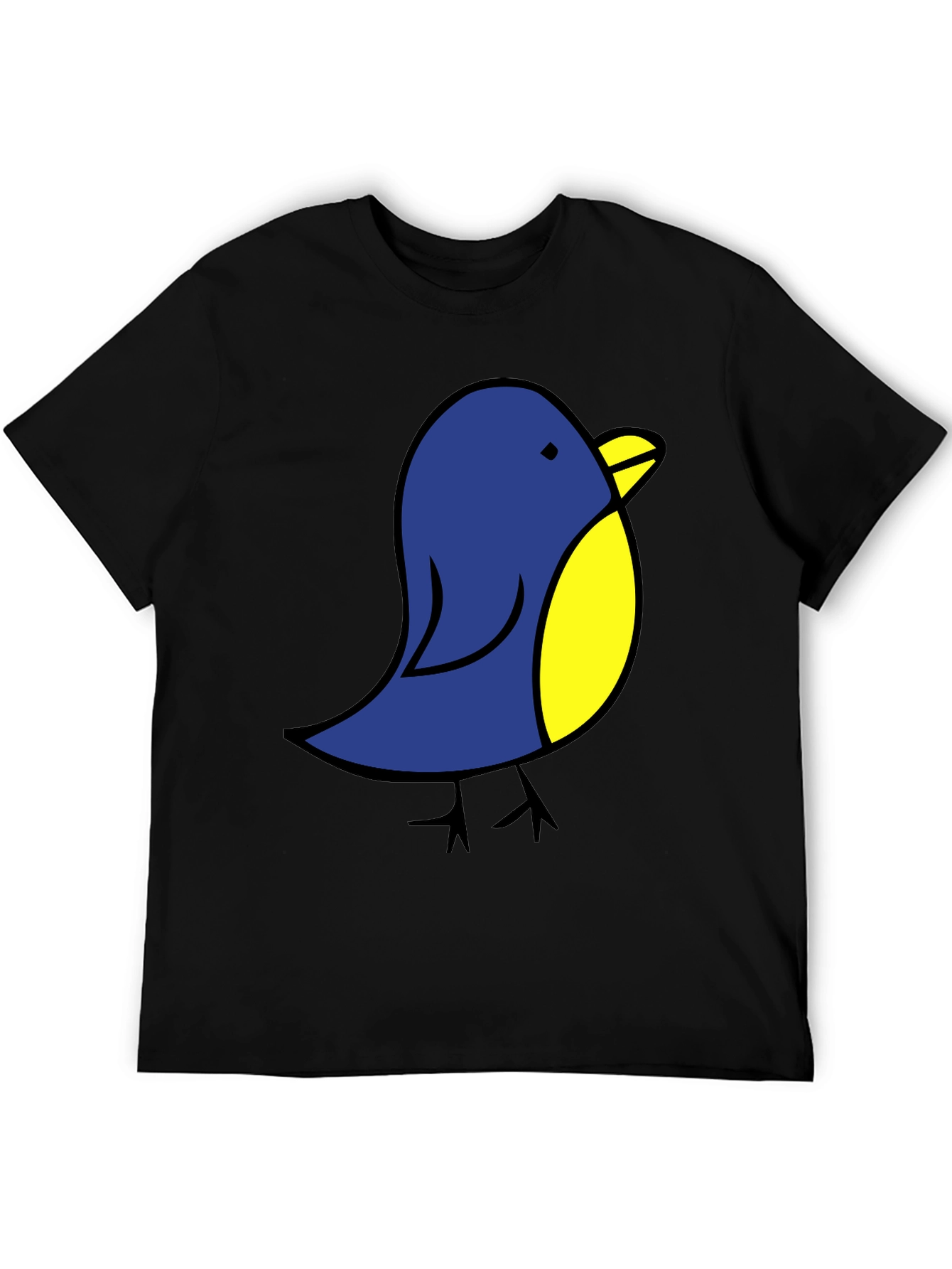 Black Cute Blue Bird Graphic Tee - Black Cotton T-Shirt view 5