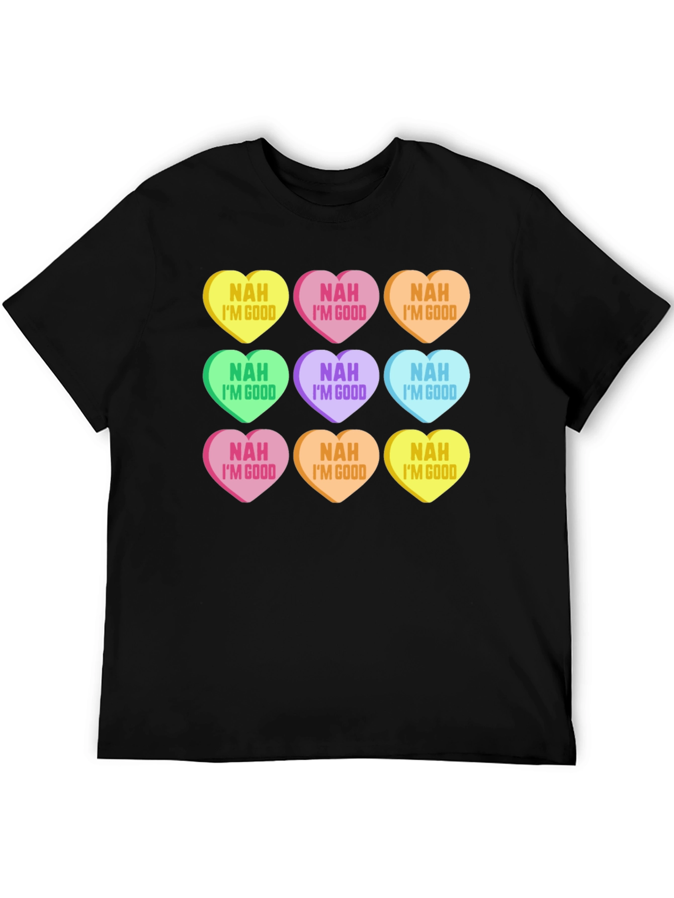 Black Novelty Valentine's Day Candy Heart Graphic T-Shirt view 5