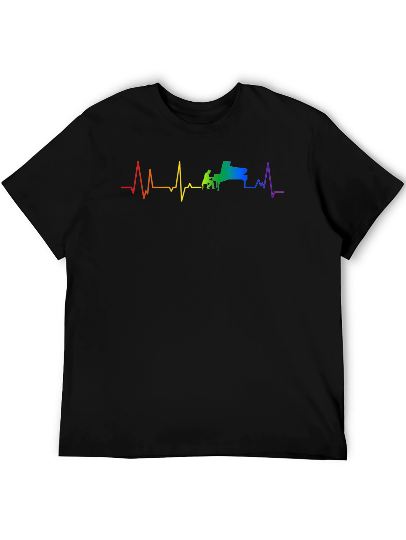 Black Piano Heartbeat Rainbow Graphic Tee - Black view 5