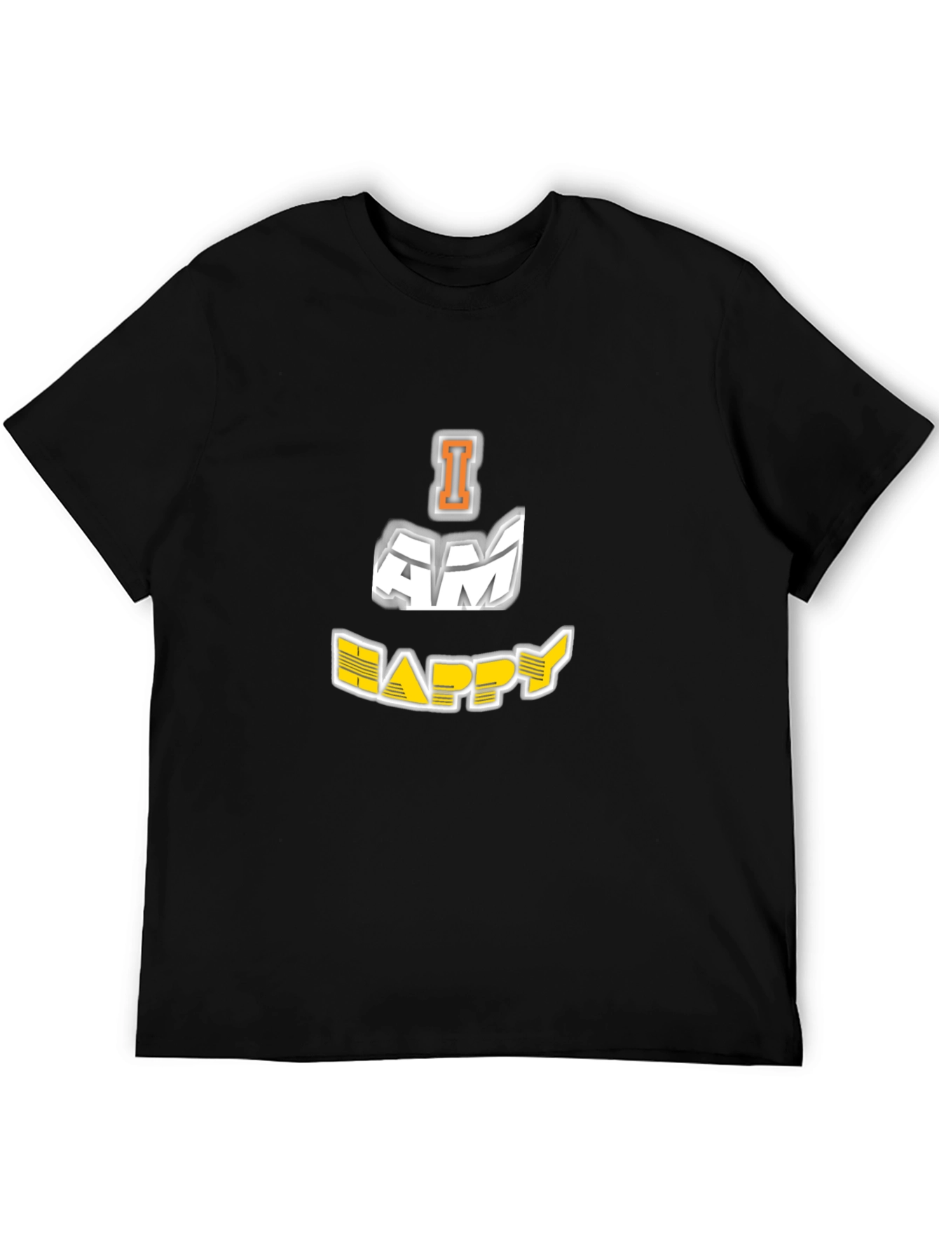 Black I AM HAPPY Graphic Black T-Shirt view 5