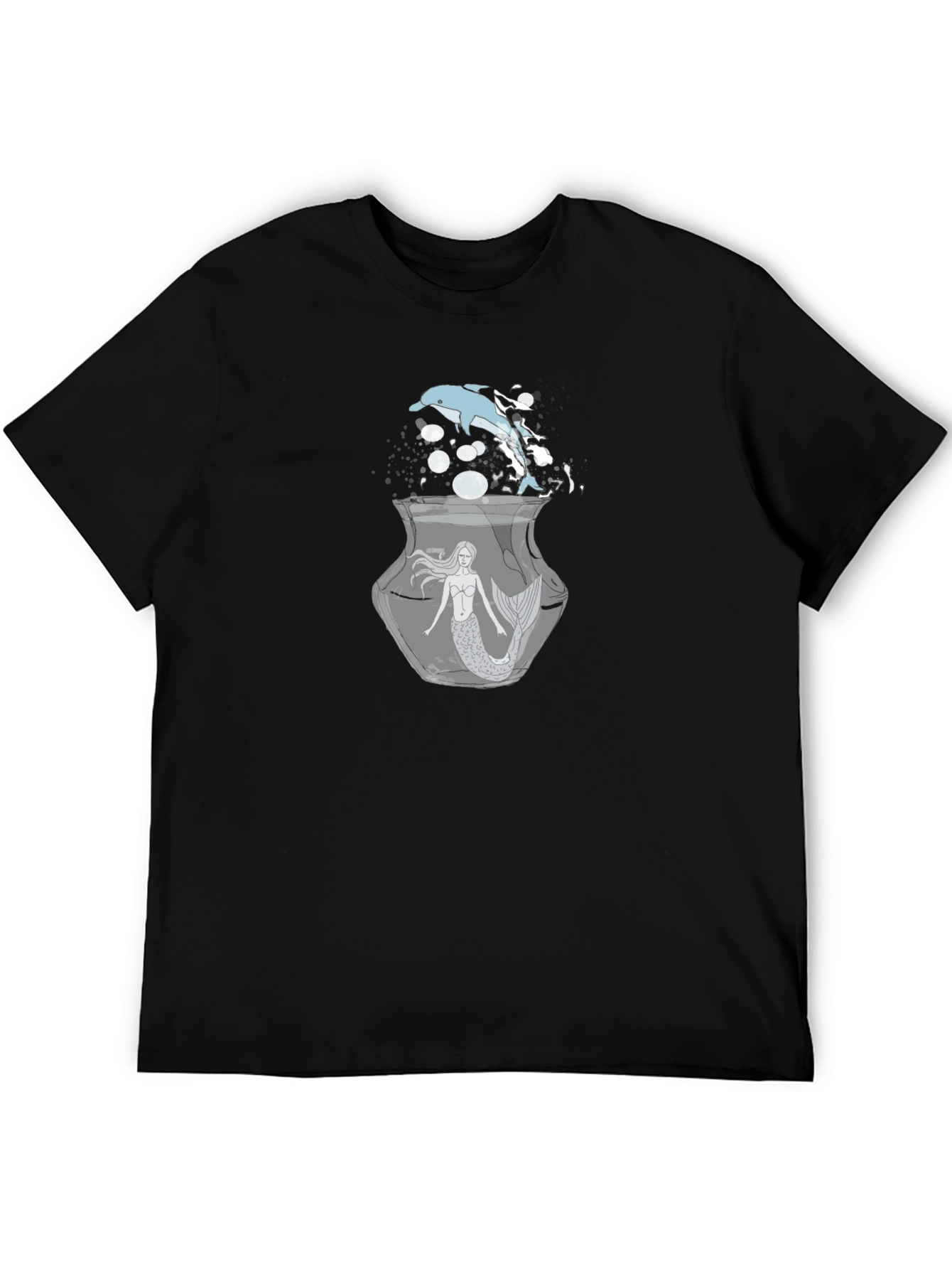 Black Mermaid & Dolphin Graphic Black T-Shirt view 5