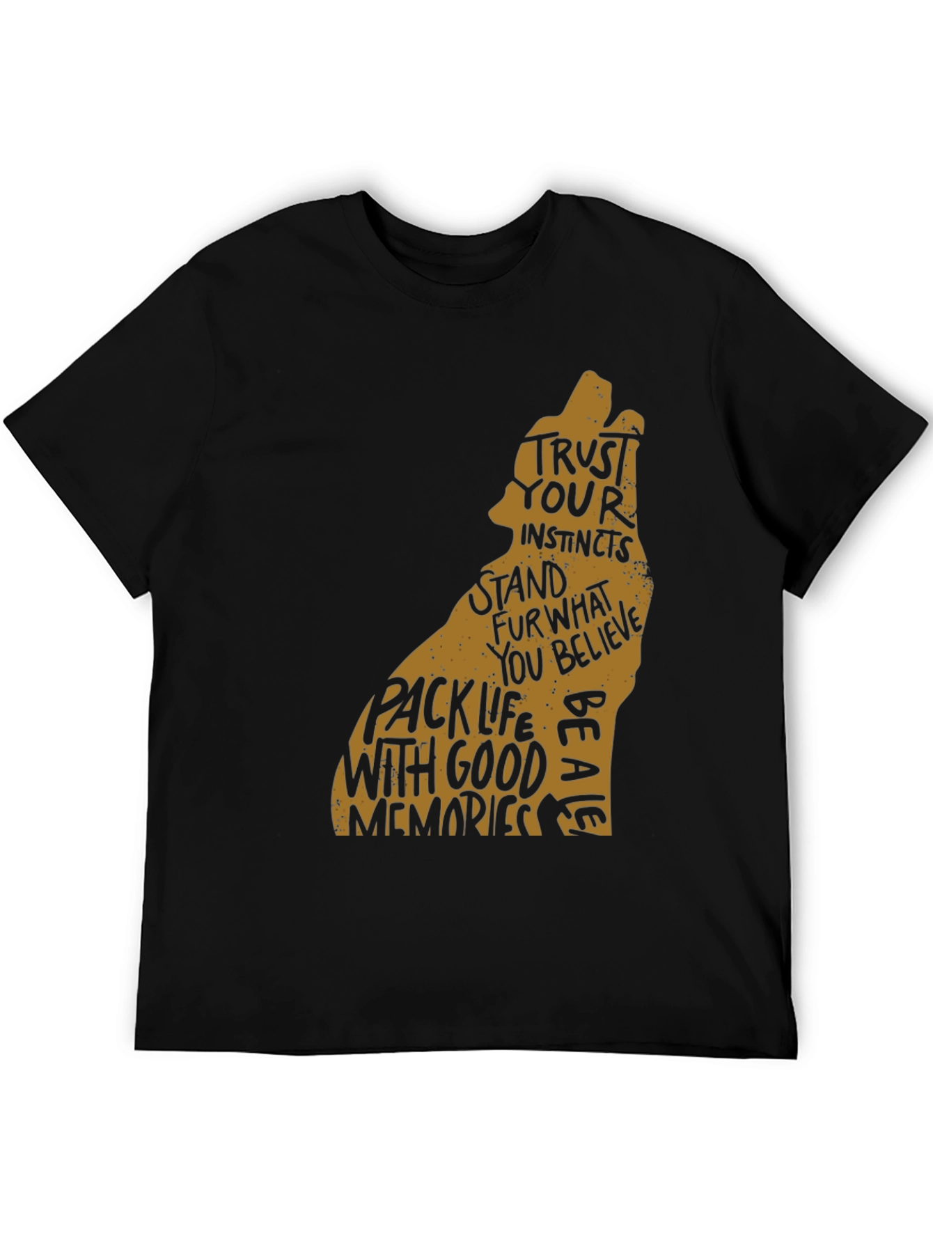 Black Wolf Graphic Print Black Crew Neck T-Shirt view 5