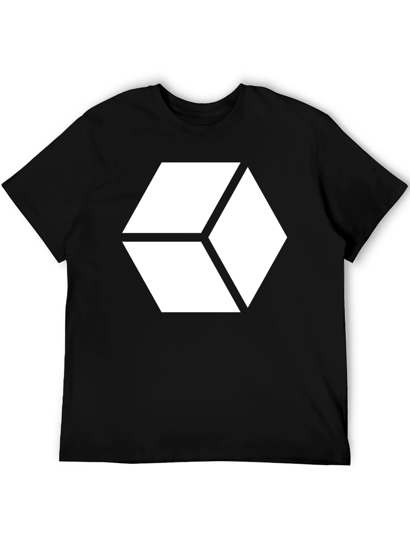 Black Abstract Cube Graphic Tee - Modern Black T-Shirt view 5