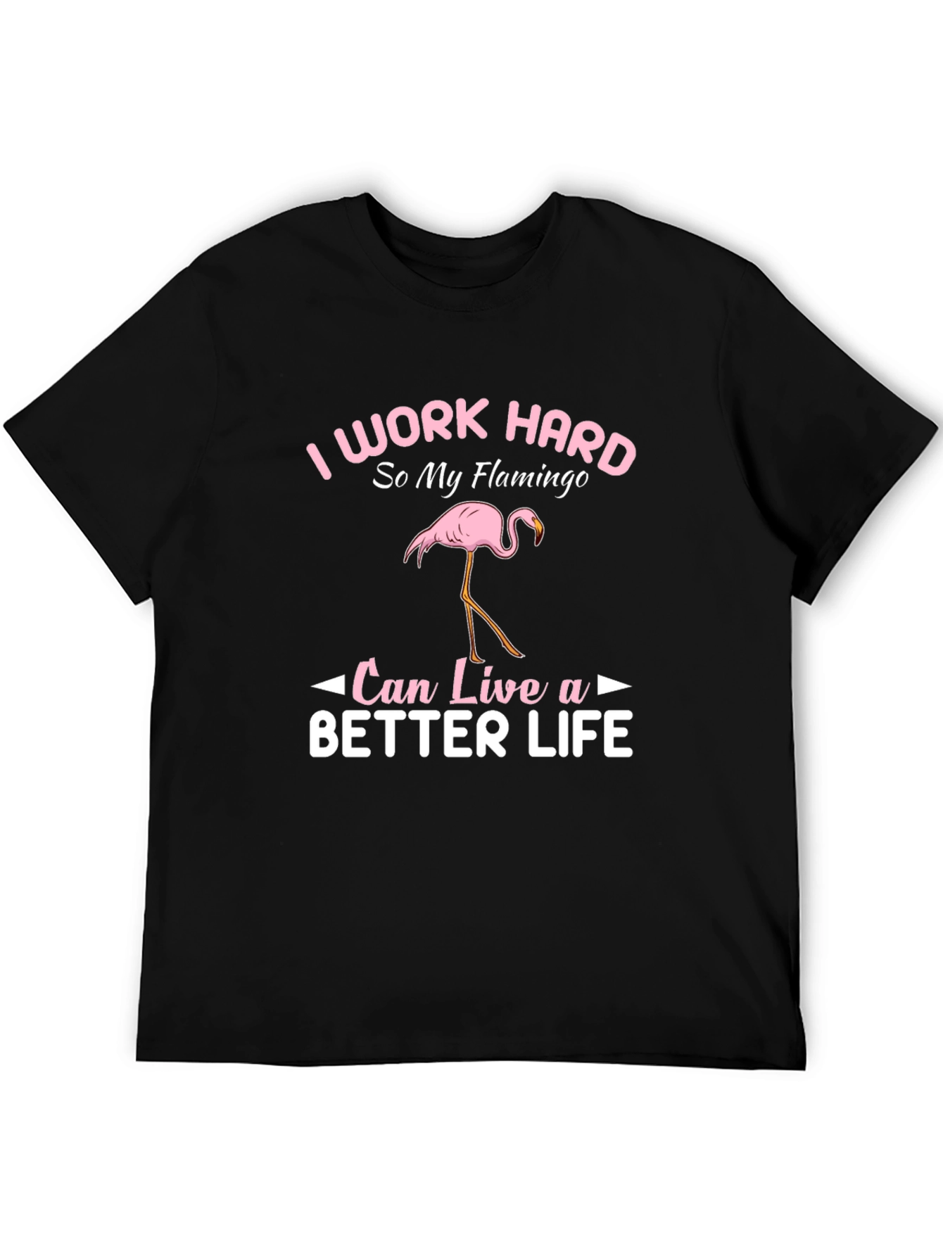 Black I Work Hard Flamingo Graphic T-Shirt view 5