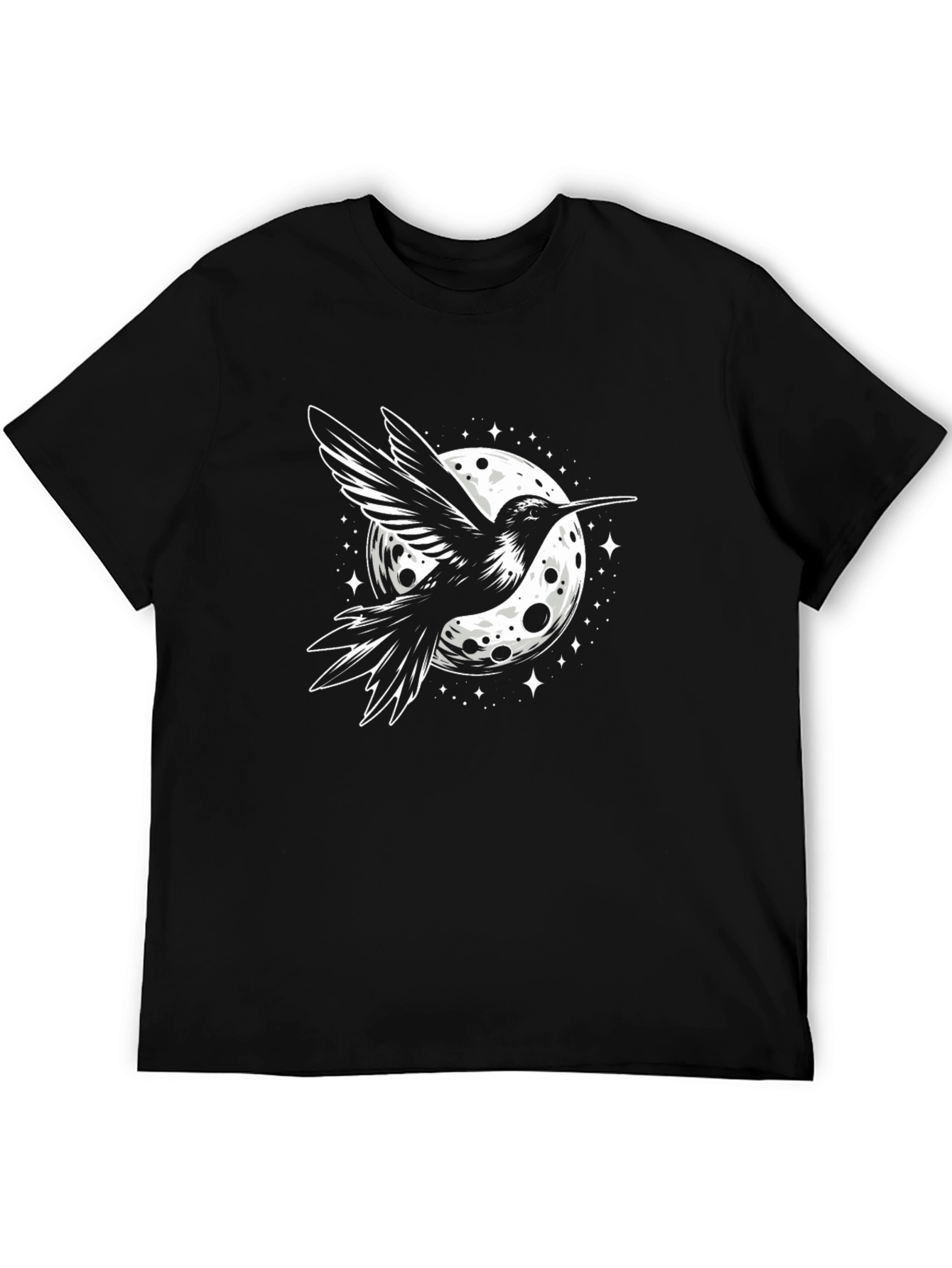 Black Hummingbird Moon Graphic Tee - Black Cotton T-Shirt view 5