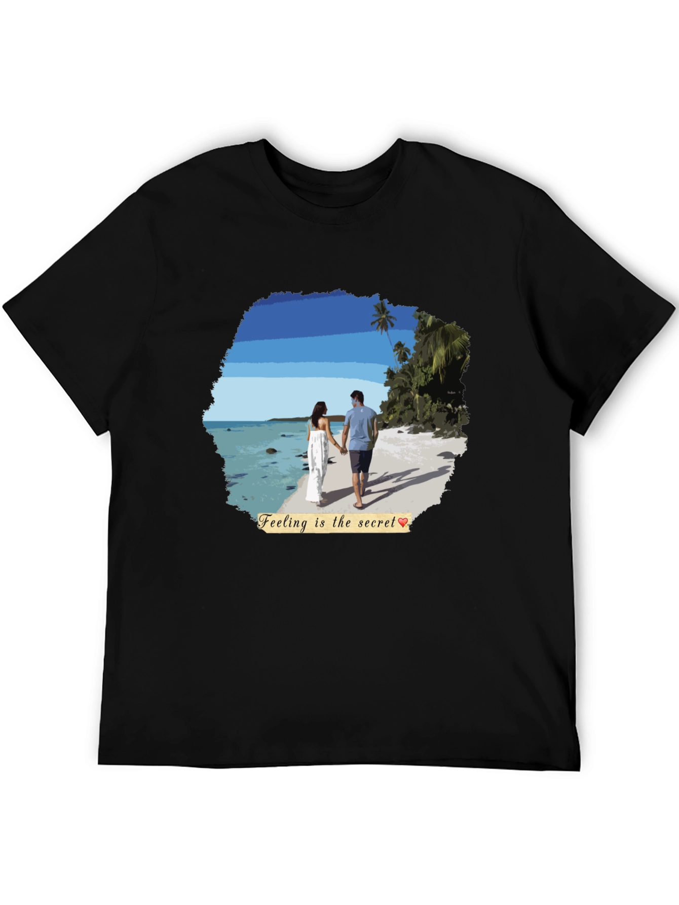 Black Beach Couple T-Shirt: Feeling Is The Secret view 5