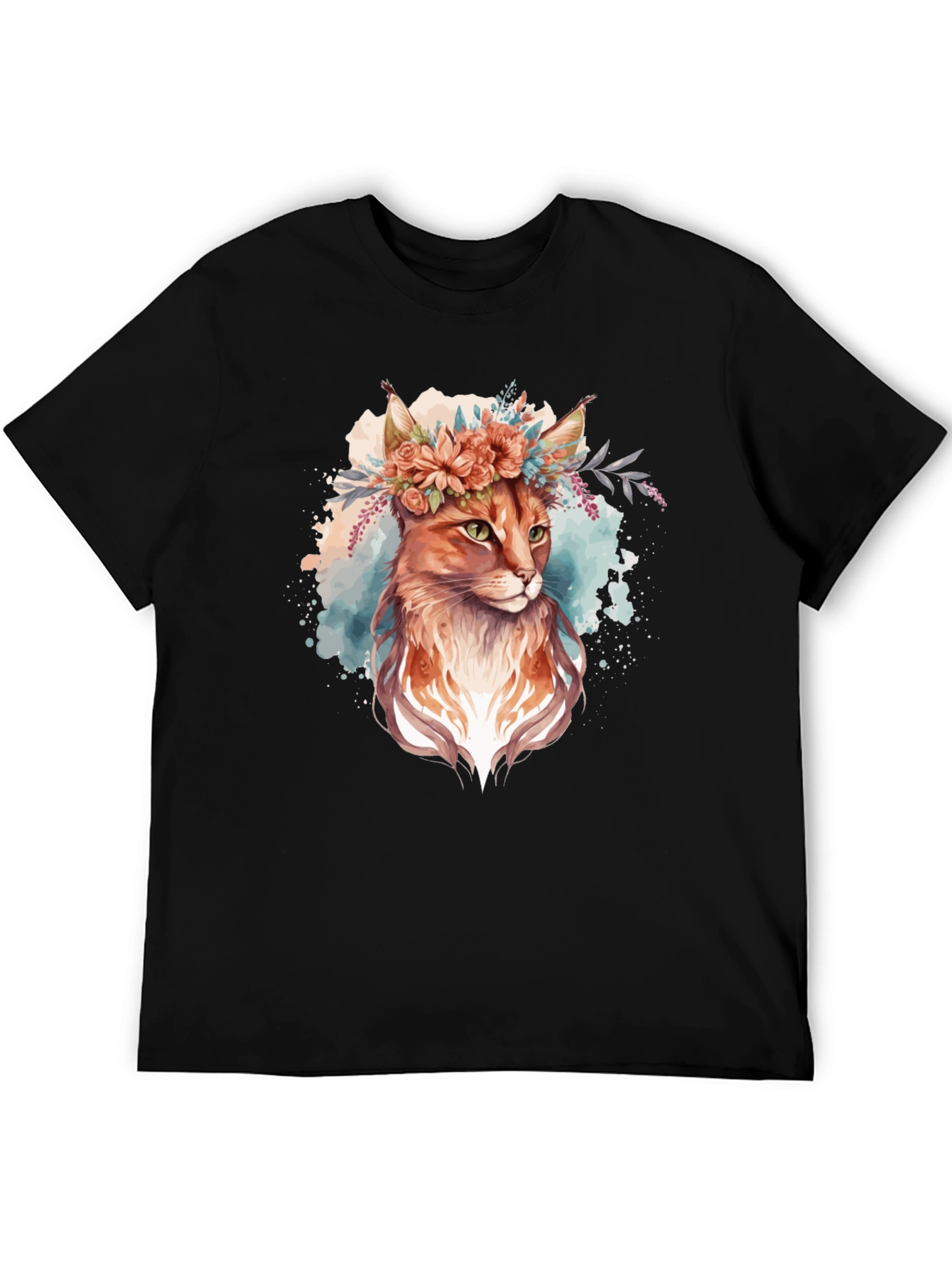 Black Floral Crown Cat T-Shirt - Unique Graphic Tee view 5