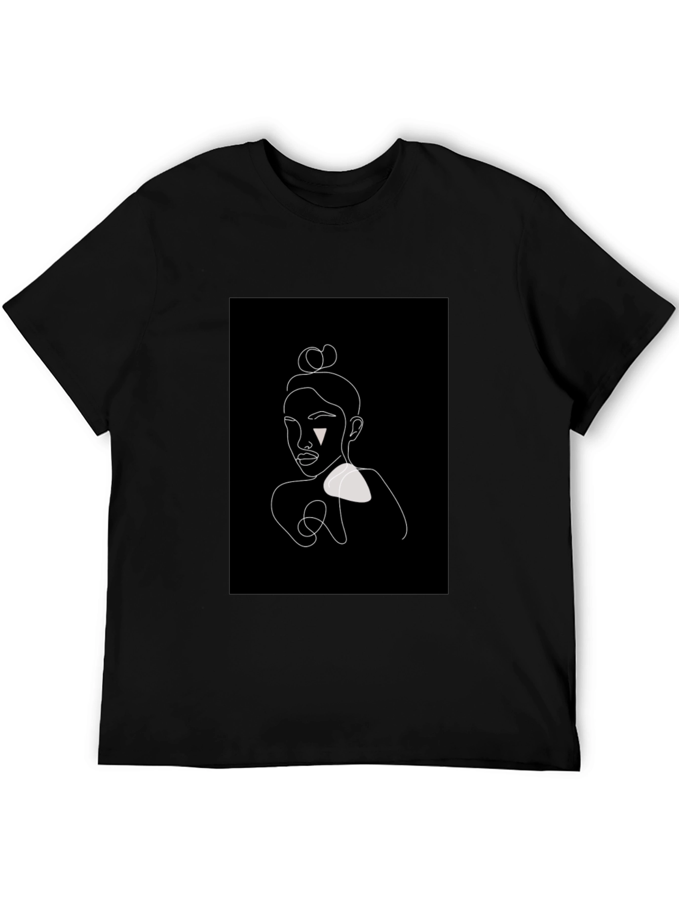 Black Minimalist Line Art Woman's Portrait Black T-Shirt view 5