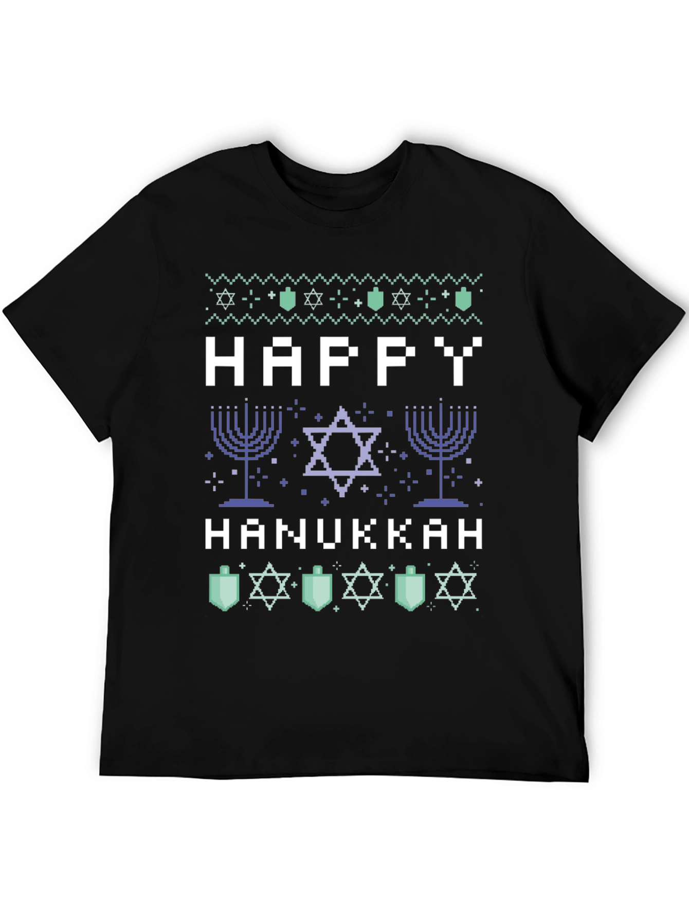 Black Happy Hanukkah Pixel Art Holiday T-Shirt view 5