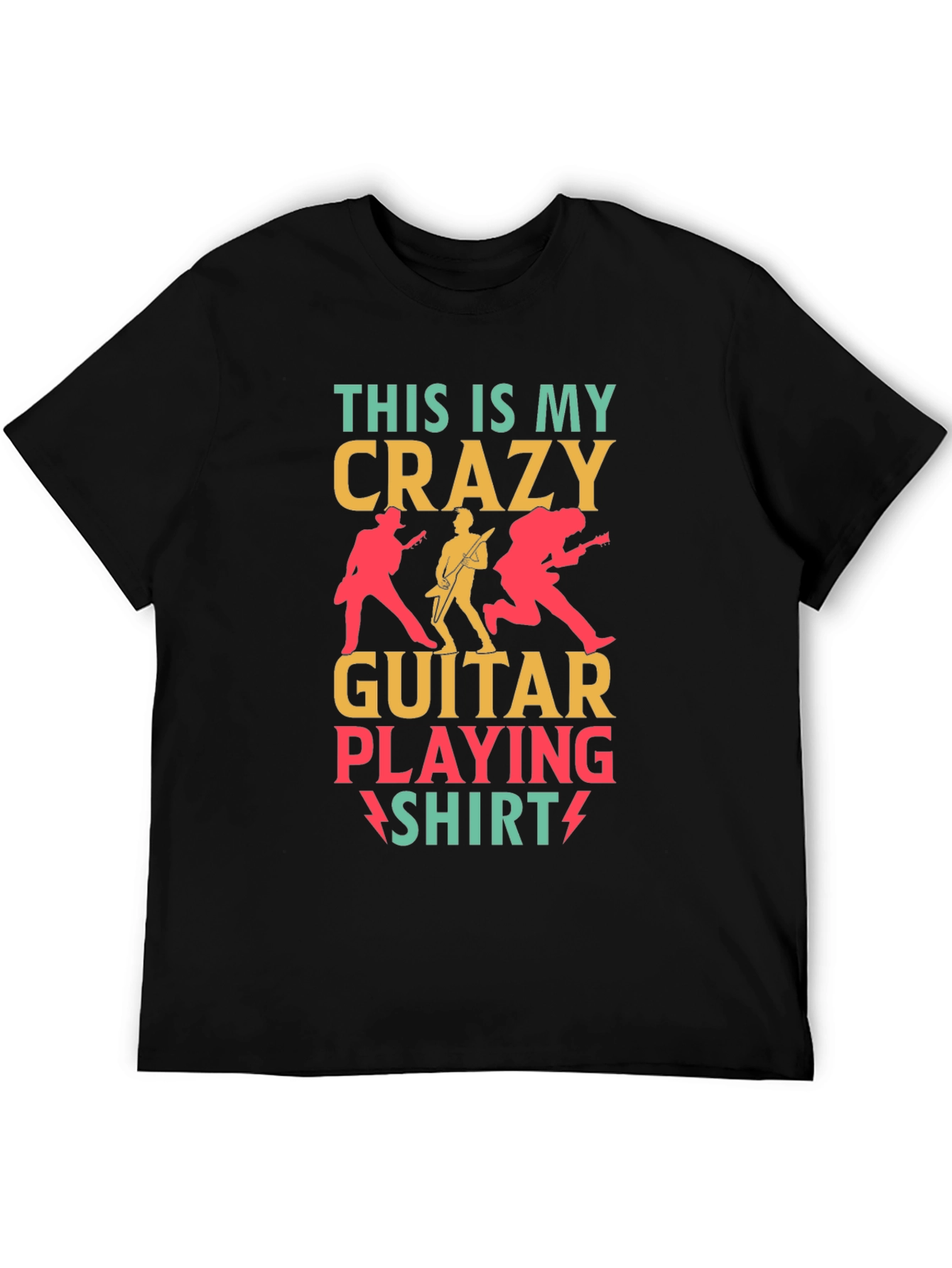 Black Crazy Guitar Playing Shirt - Rock Concert T-Shirt view 5