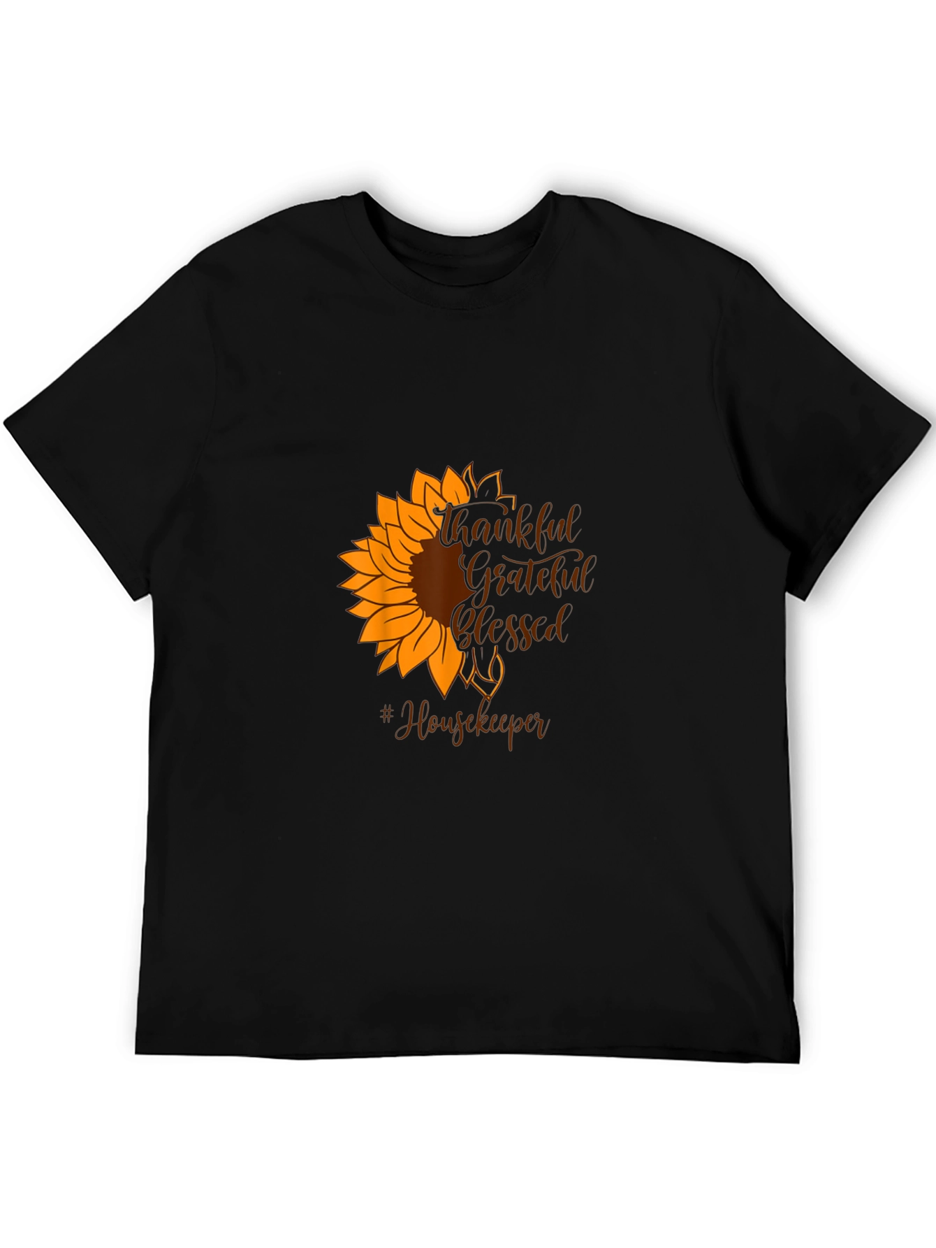 Black Thankful Grateful Blessed Housekeeper Sunflower T-Shirt view 5