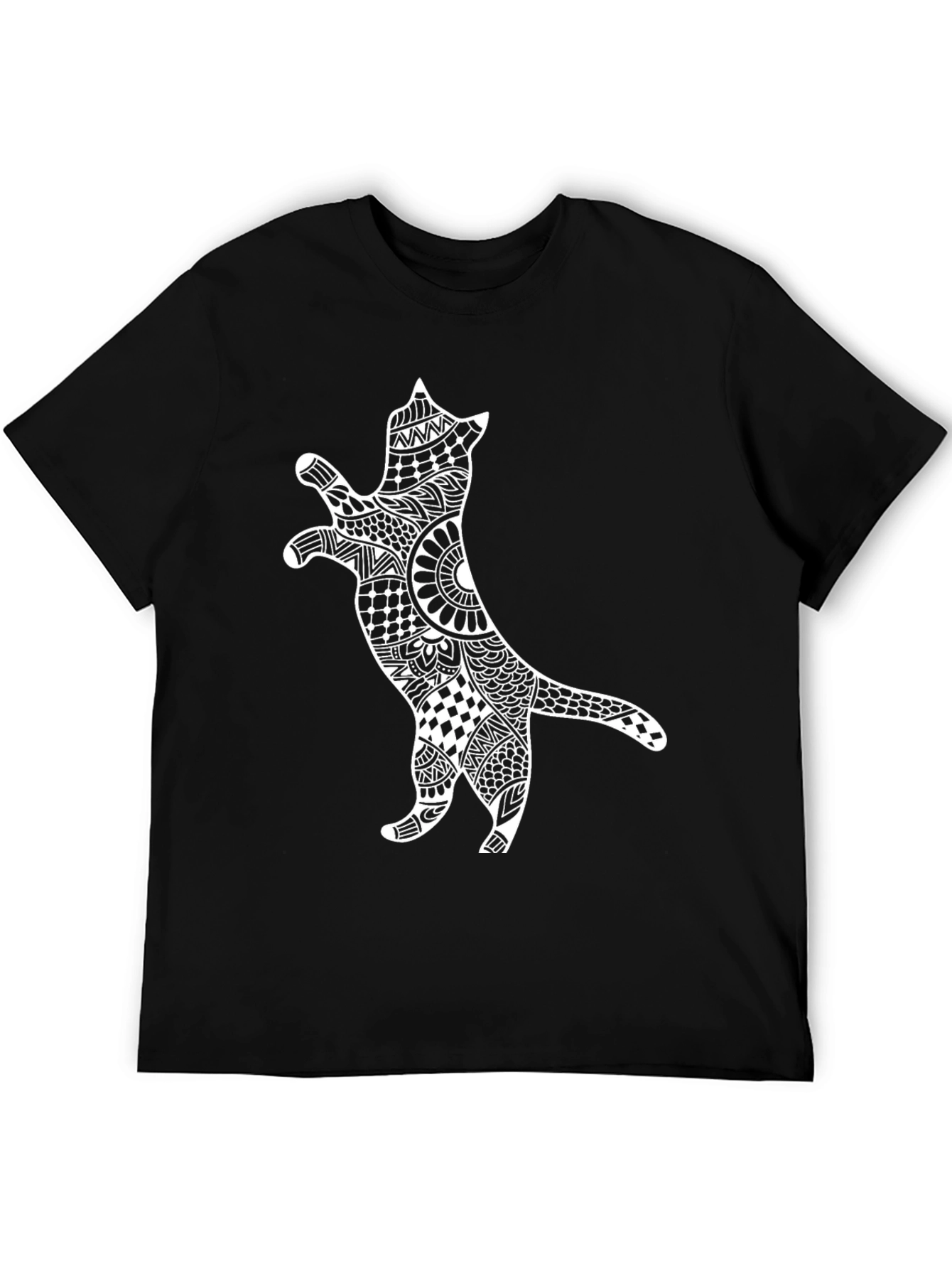 Black Cat Zentangle T-Shirt - Black Cotton Tee view 5
