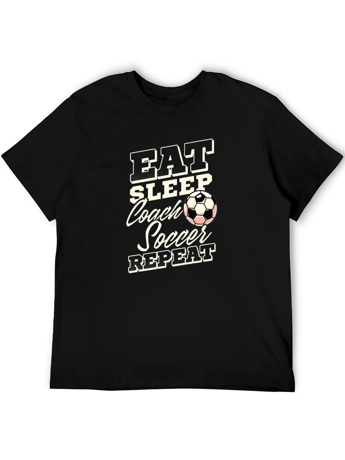 Black Eat Sleep Coach Soccer Repeat Black T-Shirt view 5