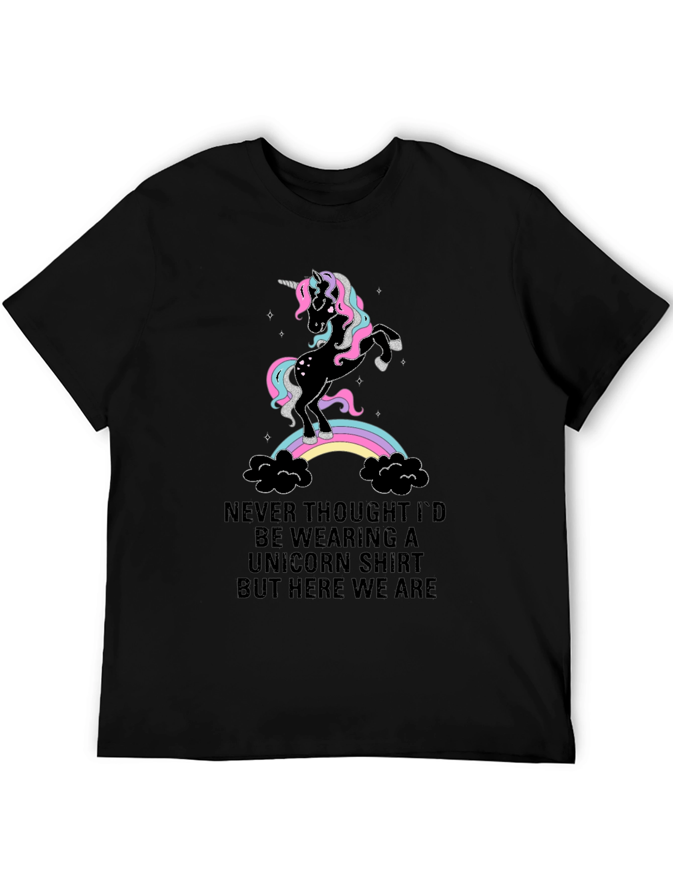 Black Unicorn Rainbow Graphic Tee - Fun Novelty T-Shirt view 5