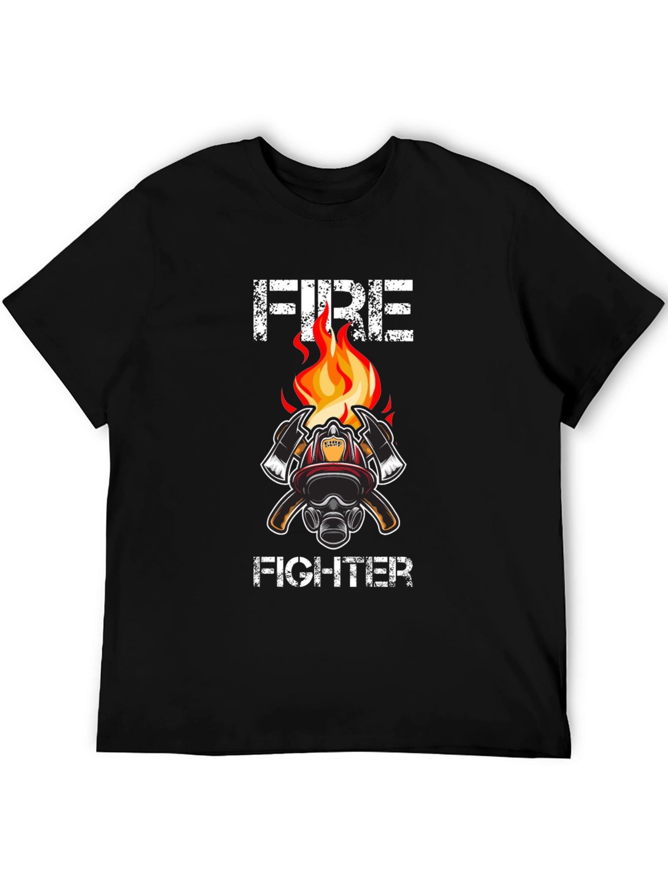 Black Firefighter T-Shirt - Axe & Helmet Graphic Tee view 5