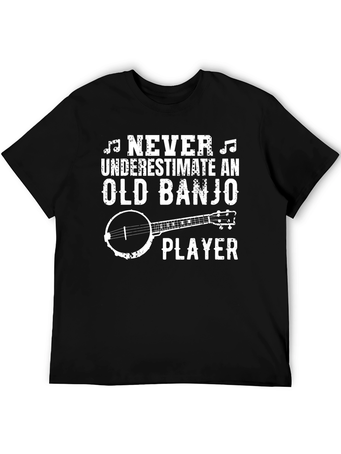 Black Old Banjo Player T-Shirt, Musician Graphic Tee view 5