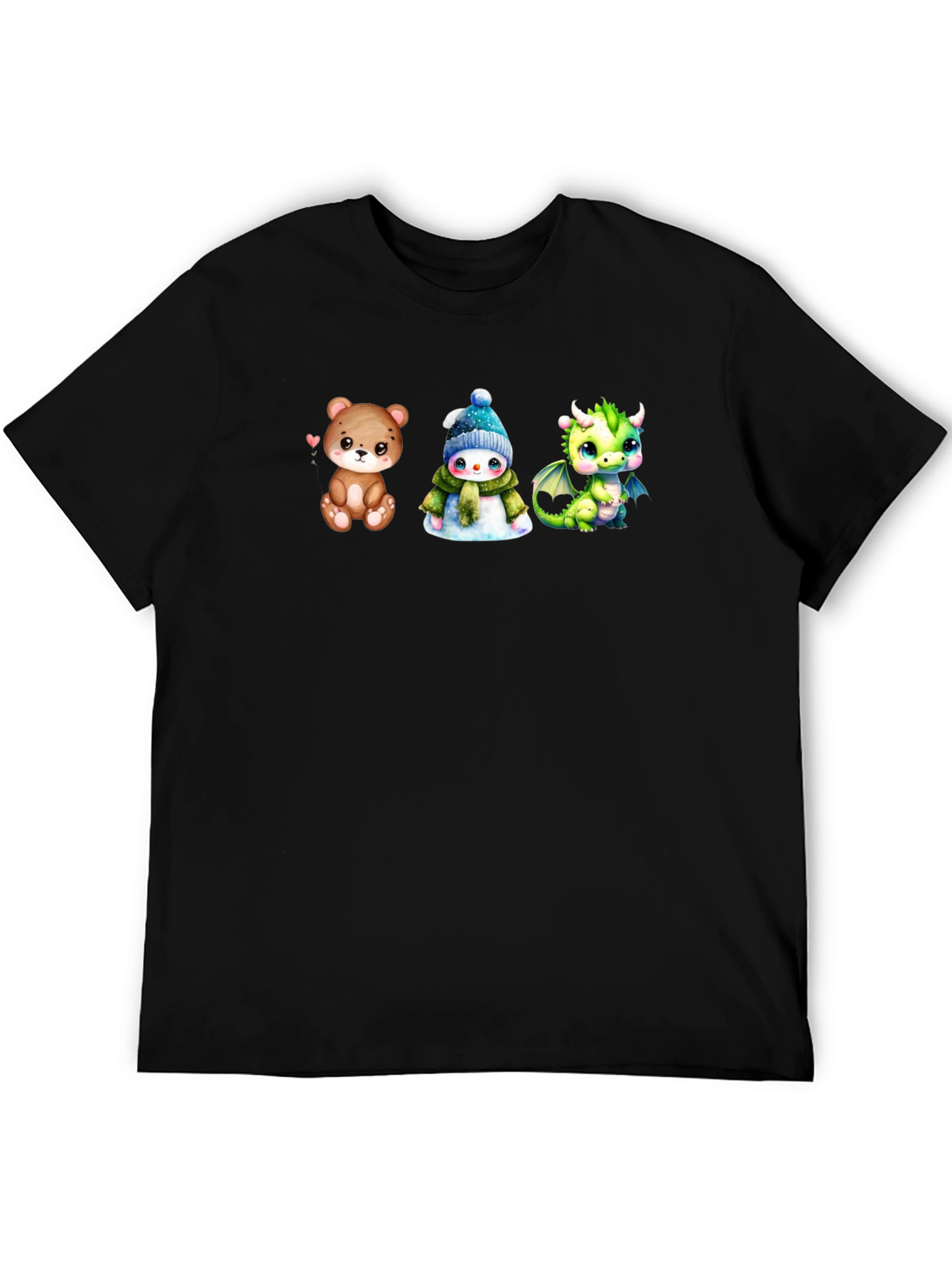 Black Cute Cartoon Animal T-Shirt view 5
