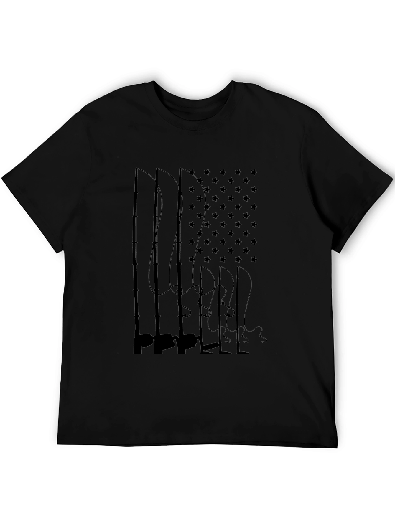 Black American Flag Fishing Rods T-Shirt view 5