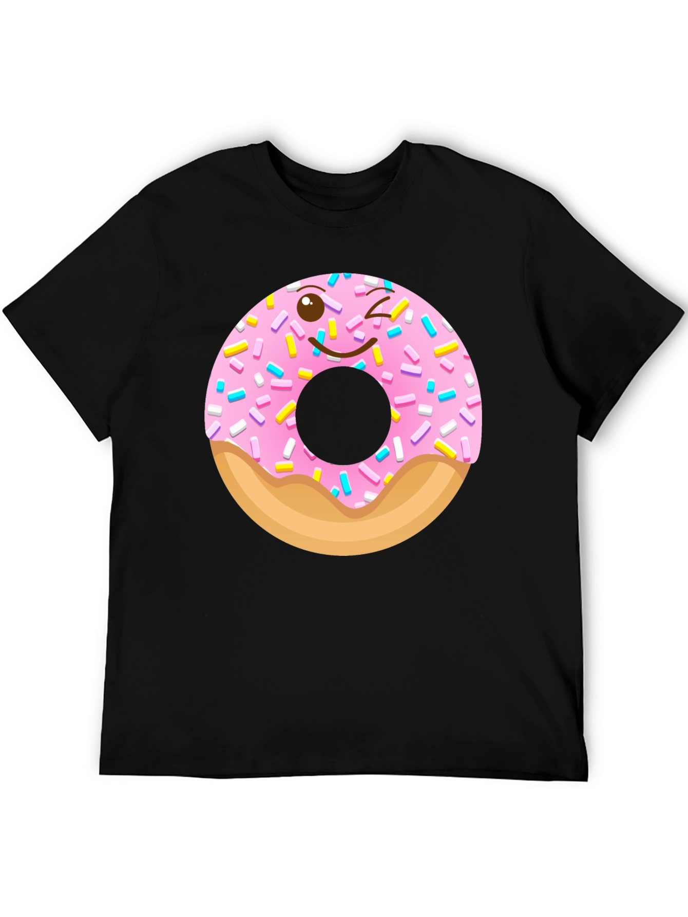 Black Winking Donut Graphic Tee - Black Cotton Shirt view 5