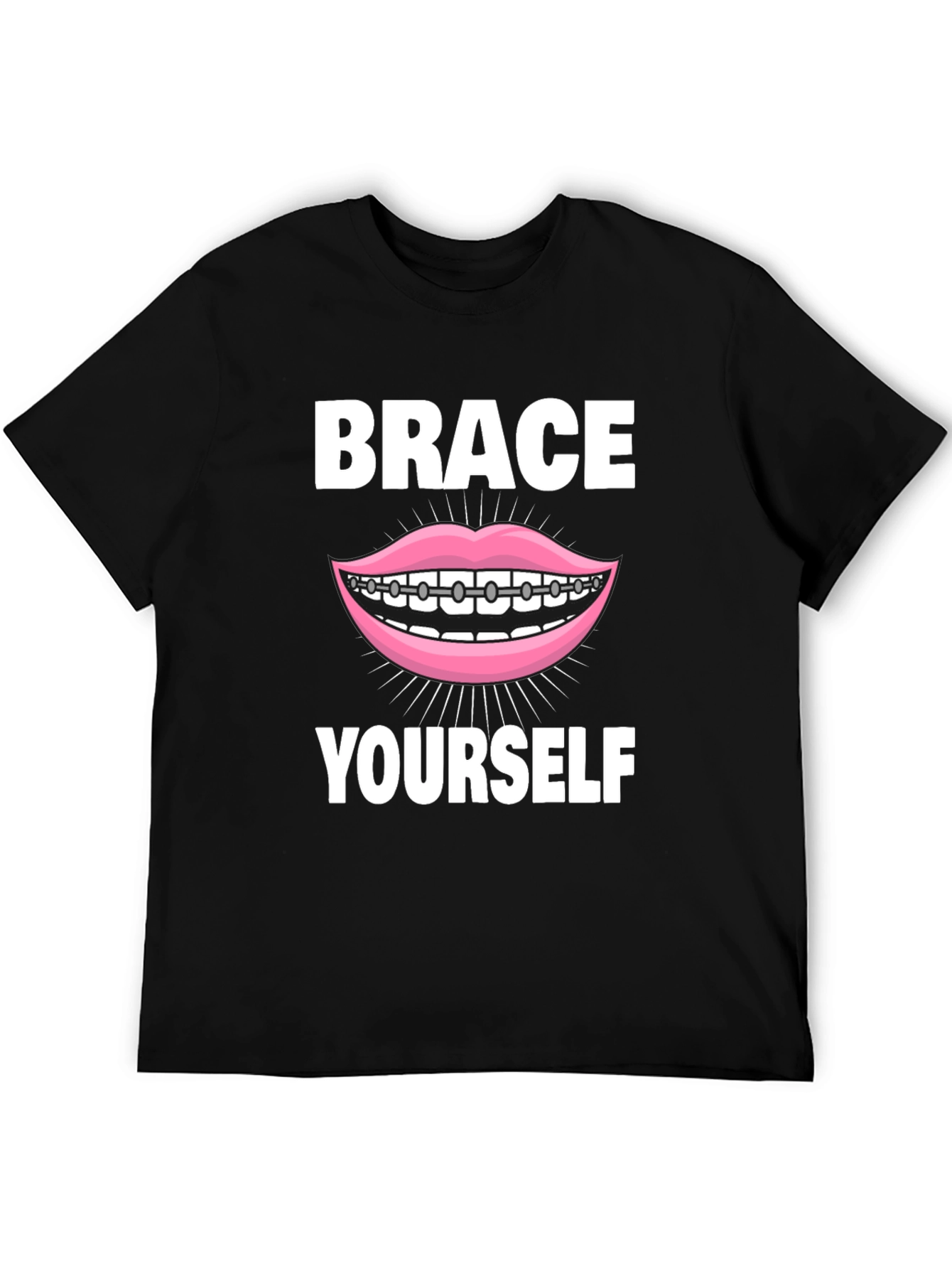 Black Brace Yourself T-Shirt - Funny Dental Pun Tee view 5