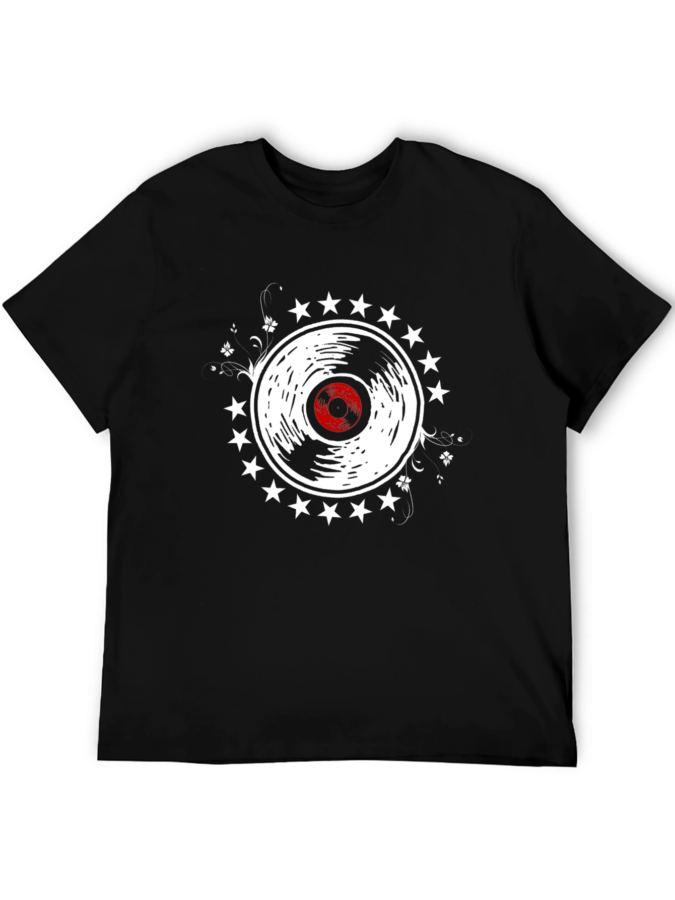 Black Retro Vinyl Record Star T-Shirt view 5