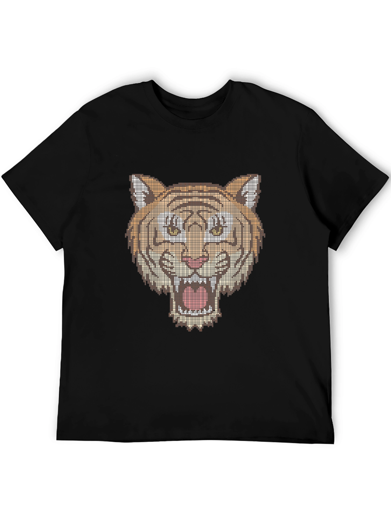 Black Pixel Tiger Graphic Tee - Black Cotton T-Shirt view 5