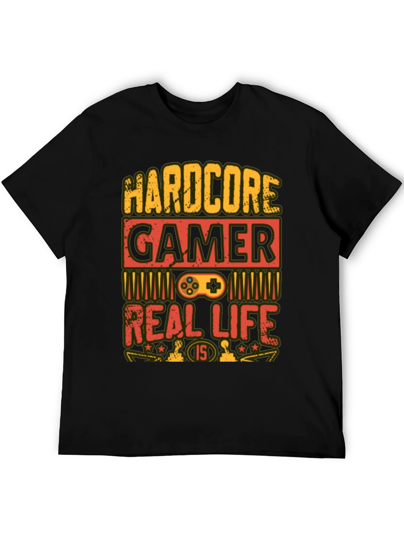 Black Hardcore Gamer T-Shirt - Real Life is 1/5 view 5