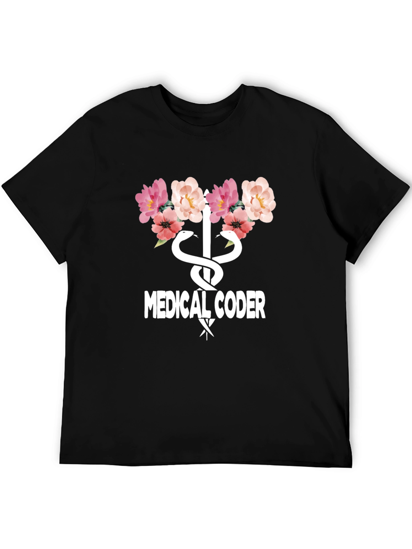 Black Medical Coder Floral Graphic T-Shirt view 5