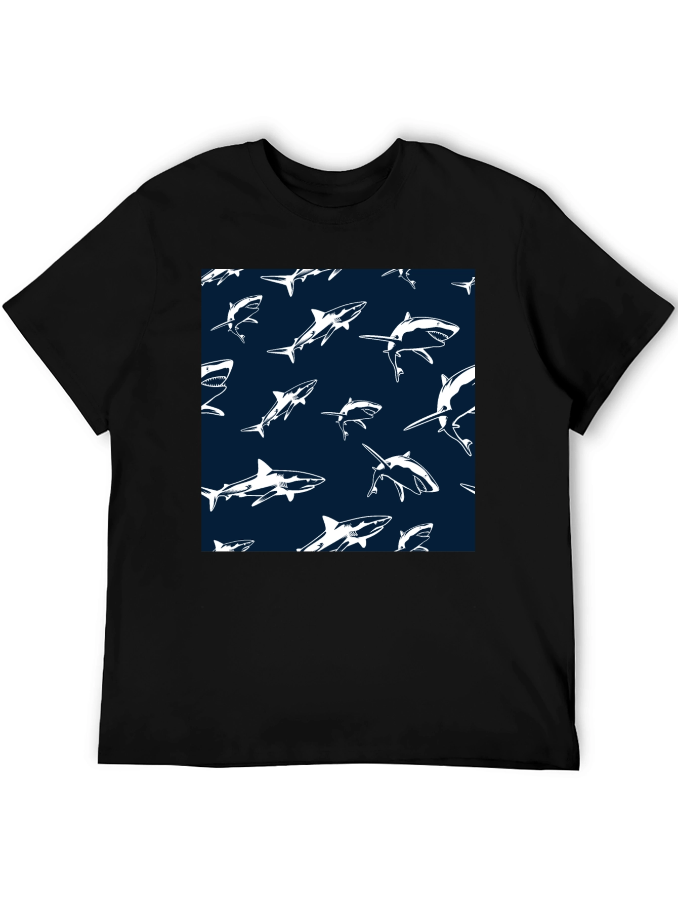 Black Shark Pattern T-Shirt - Cool Graphic Tee view 5