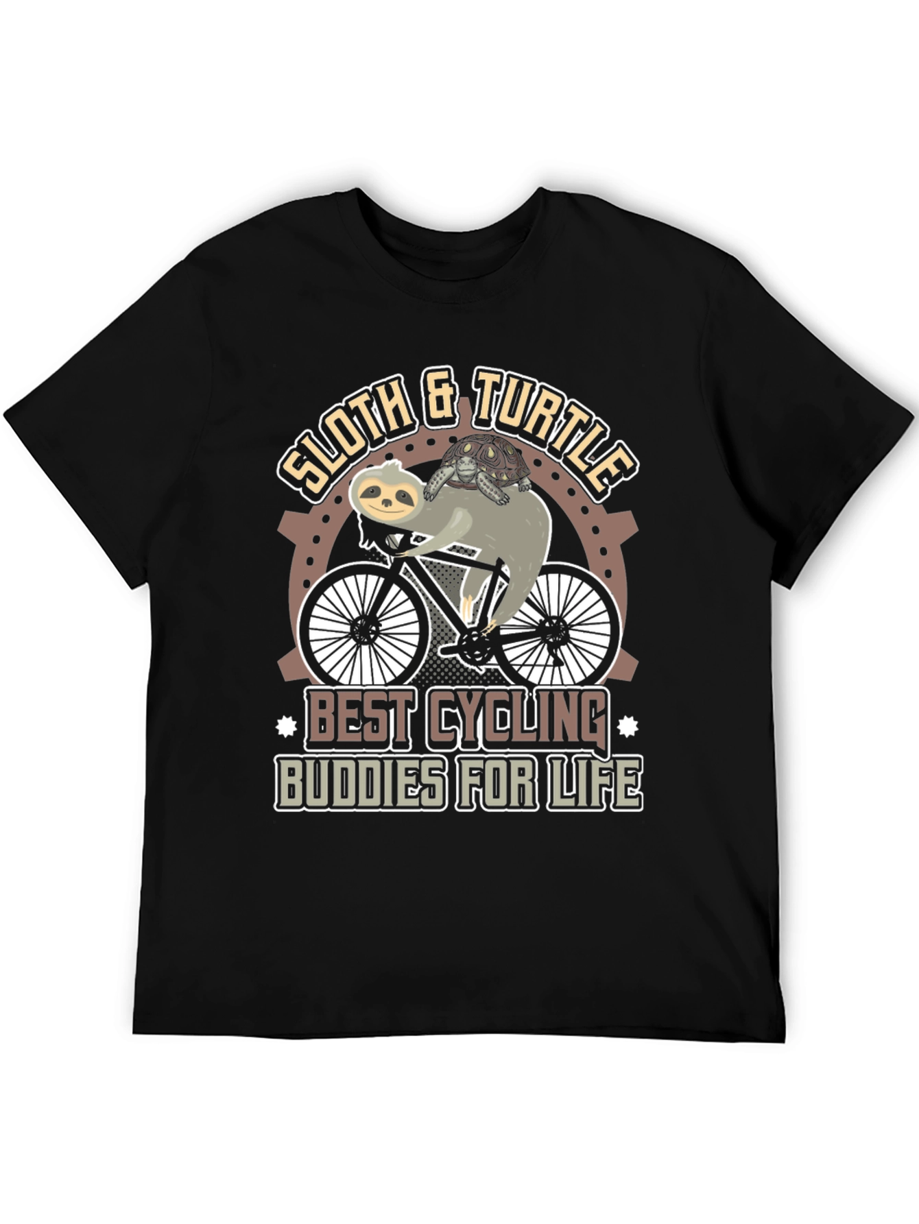 Black Sloth & Turtle Cycling Buddies T-Shirt view 5