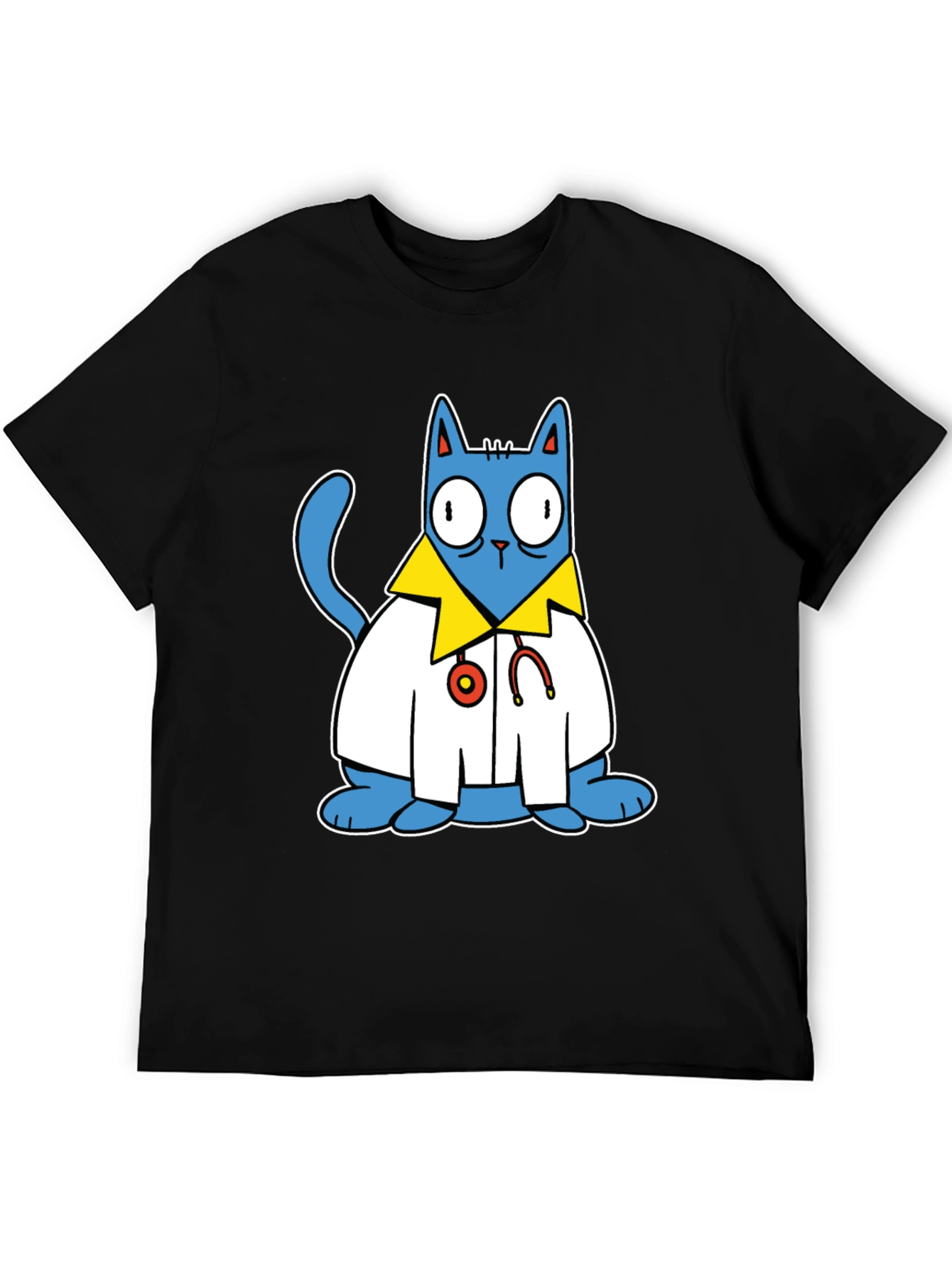 Black Doctor Cat T-Shirt - Funny Cartoon Tee view 5