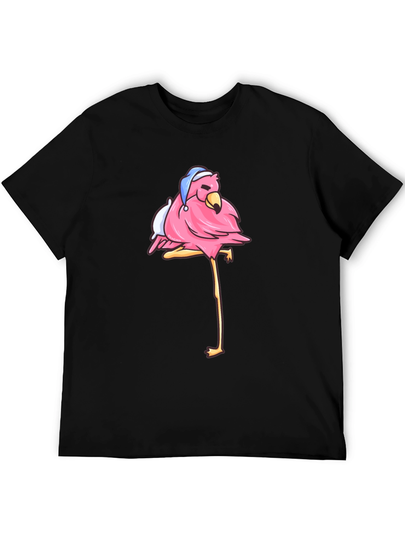 Flamingo Black T-Shirt with Sleepy Bird Design - 5