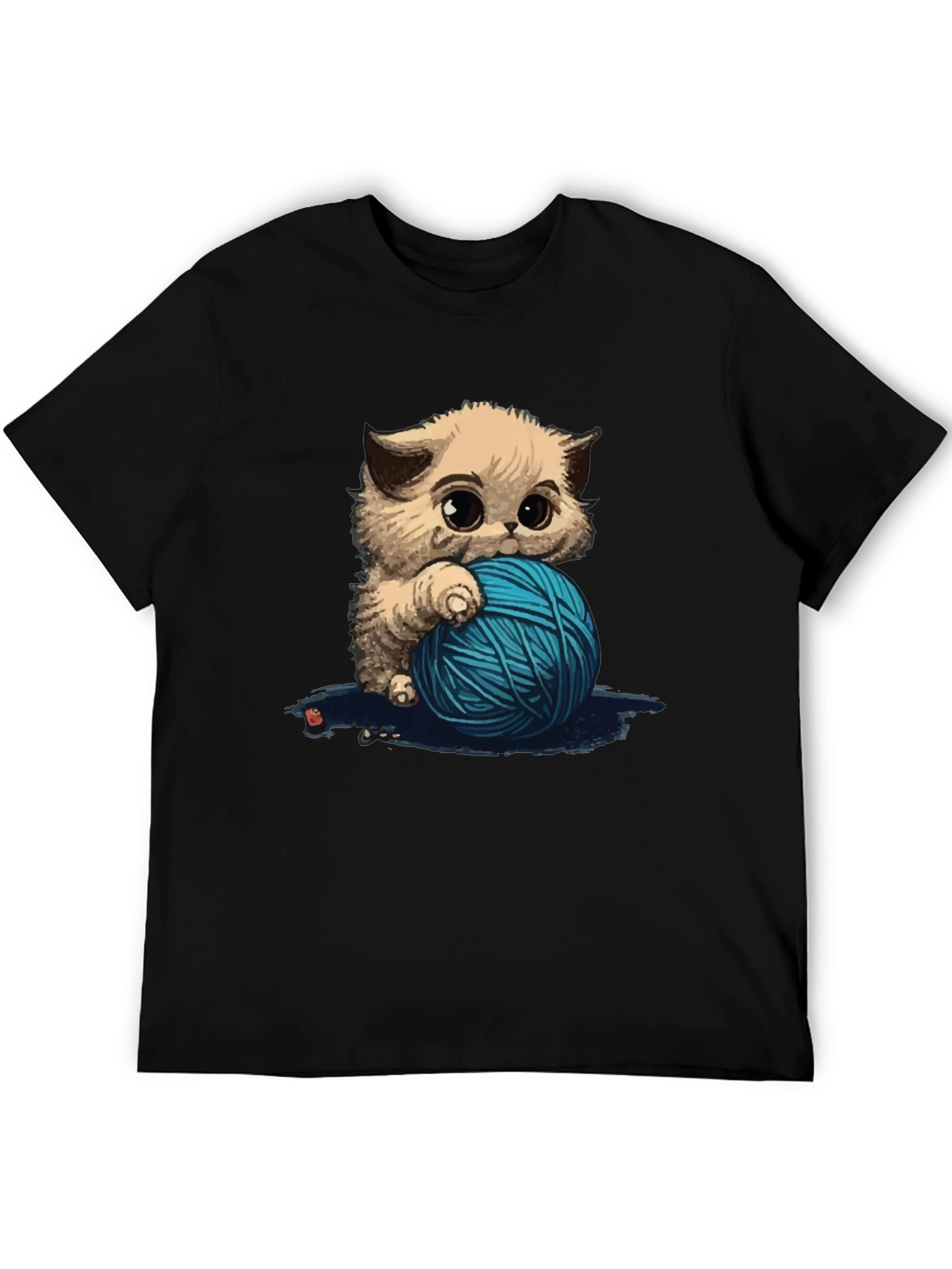 Black Cute Kitten Yarn Ball Graphic Tee view 5