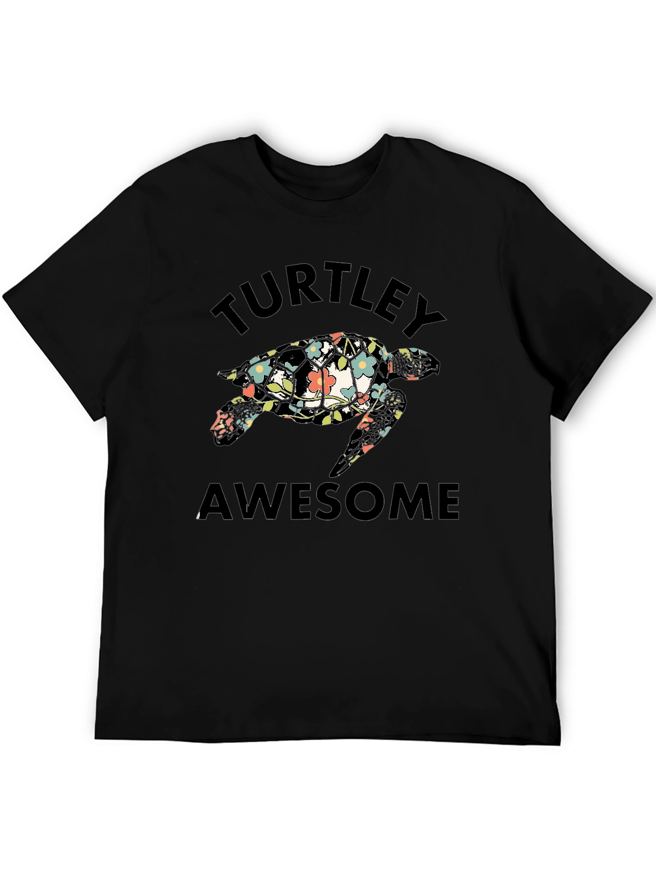Black Turtley Awesome Floral Turtle Black T-Shirt view 5