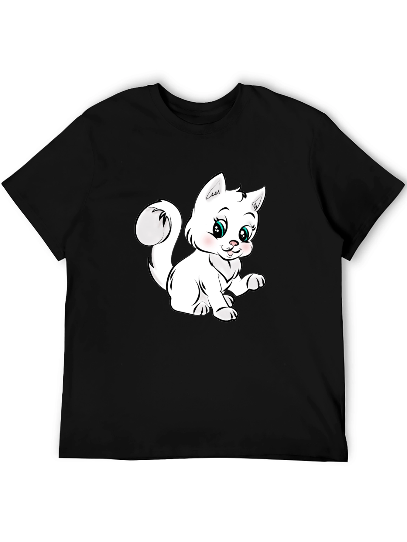 Black Cute Cartoon Kitten Black T-Shirt view 5