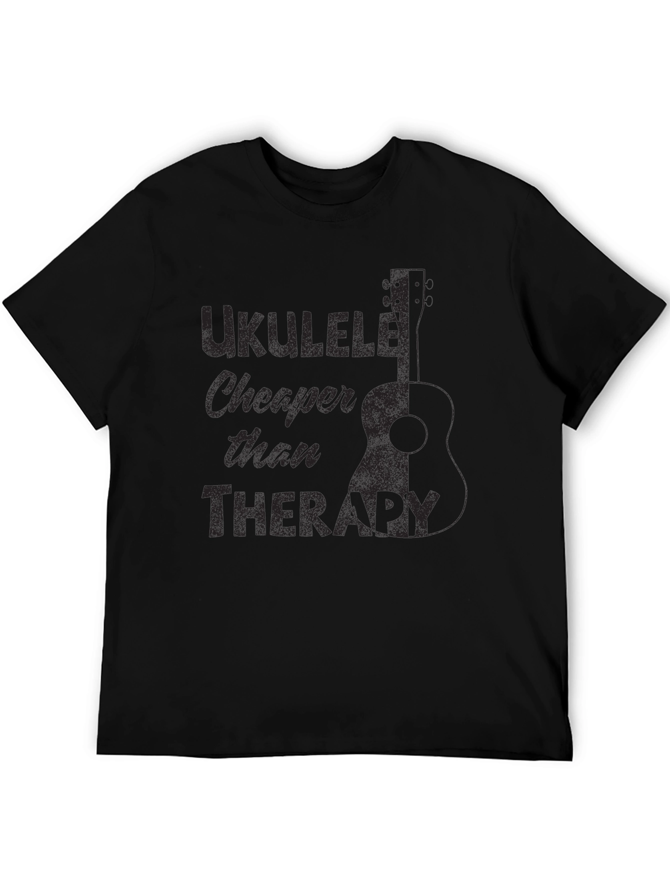 Black Ukulele Cheaper Than Therapy Black T-Shirt view 5