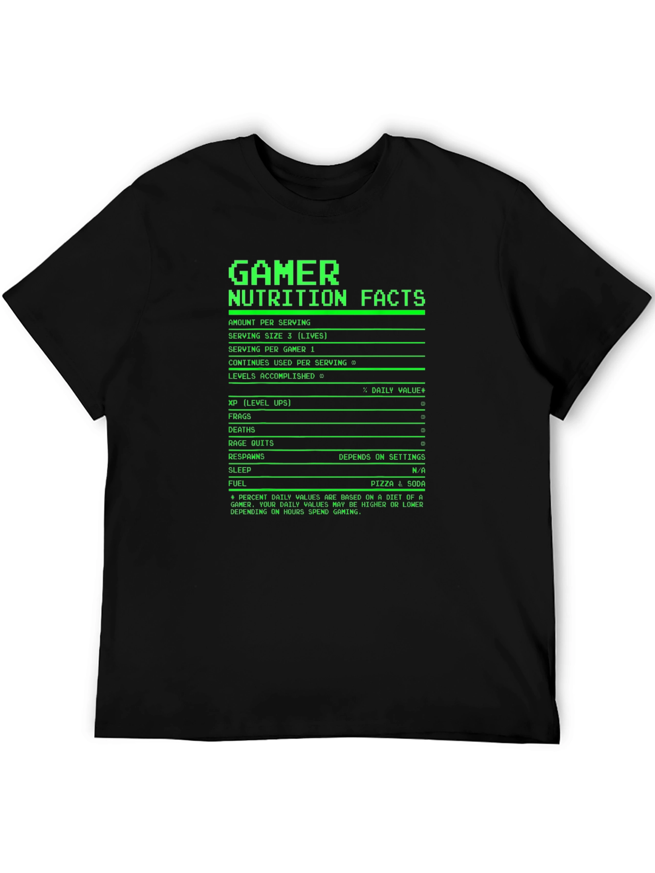Black Gamer Nutrition Facts Funny T-Shirt view 5