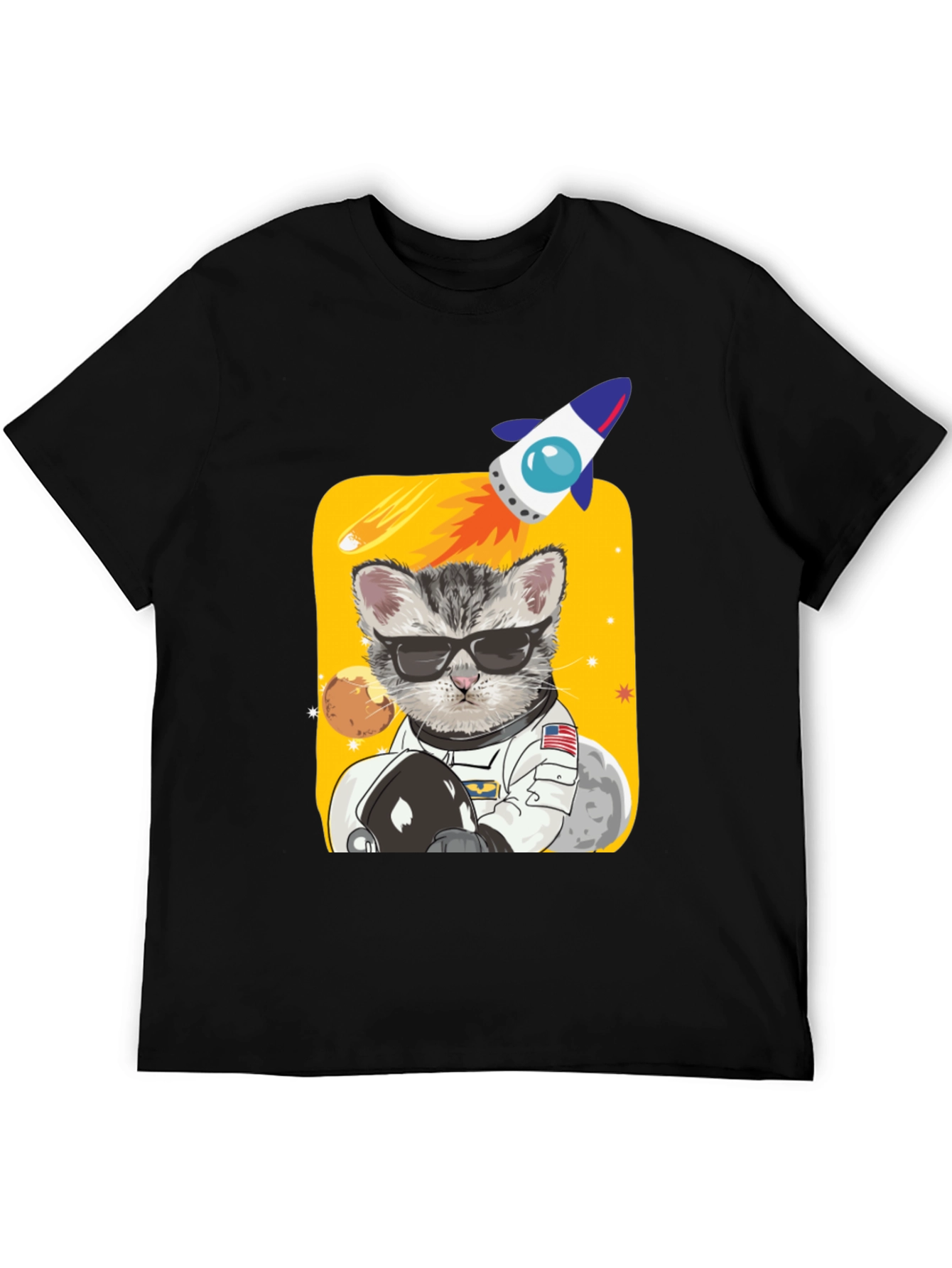 Black Astronaut Cat Graphic Tee - Space Kitty T-Shirt view 5