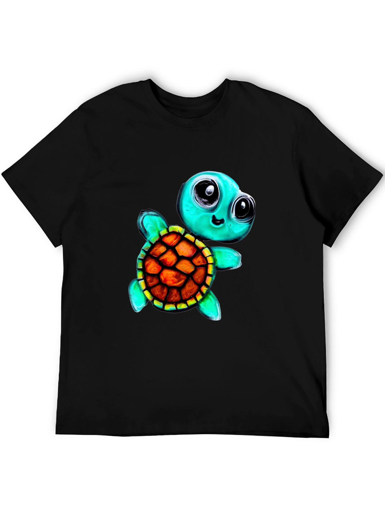 Black Cartoon Turtle Graphic Tee - Men's Black T-Shirt view 5