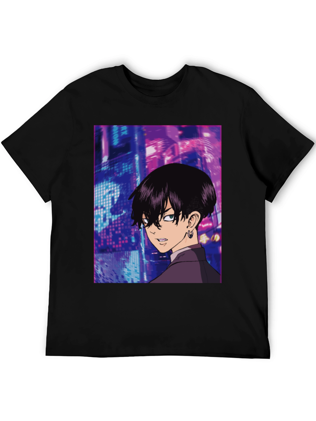 Black Anime Graphic Black T-Shirt view 5