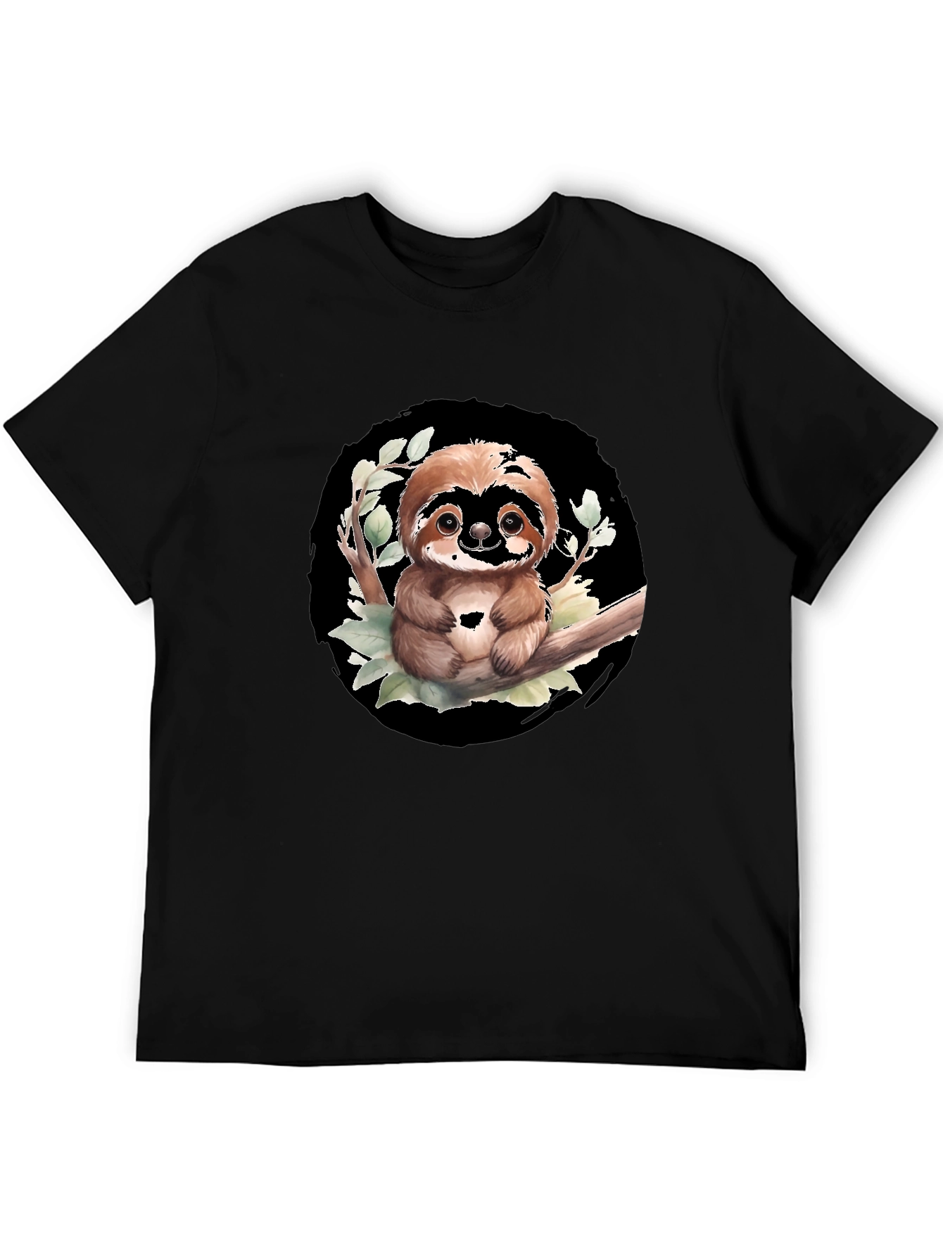 Black Cute Sloth on Branch Graphic Tee - Black T-Shirt view 5