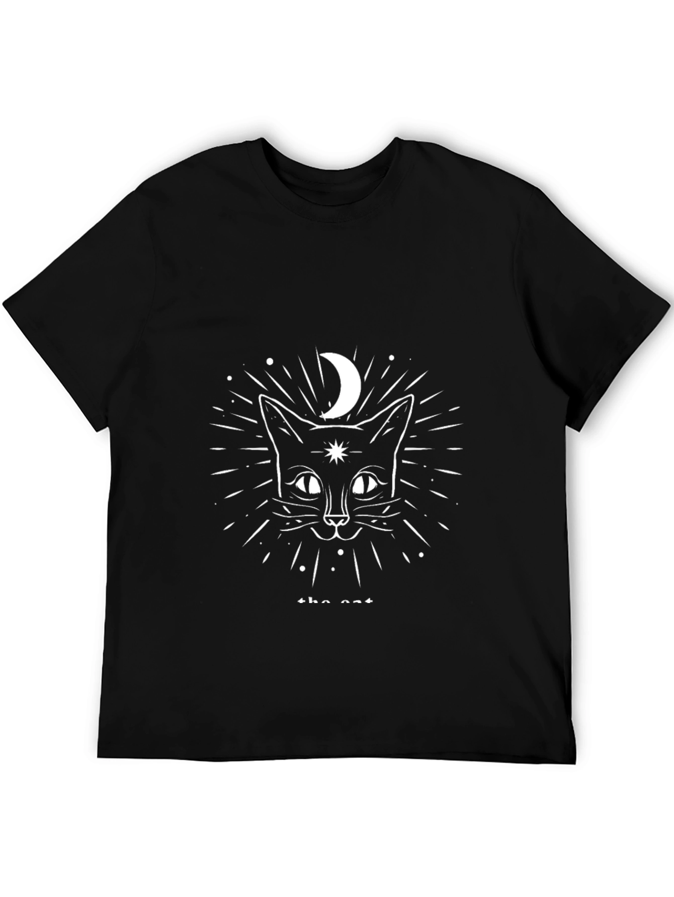 Black Celestial Cat T-Shirt - Moon & Stars Graphic Tee view 5