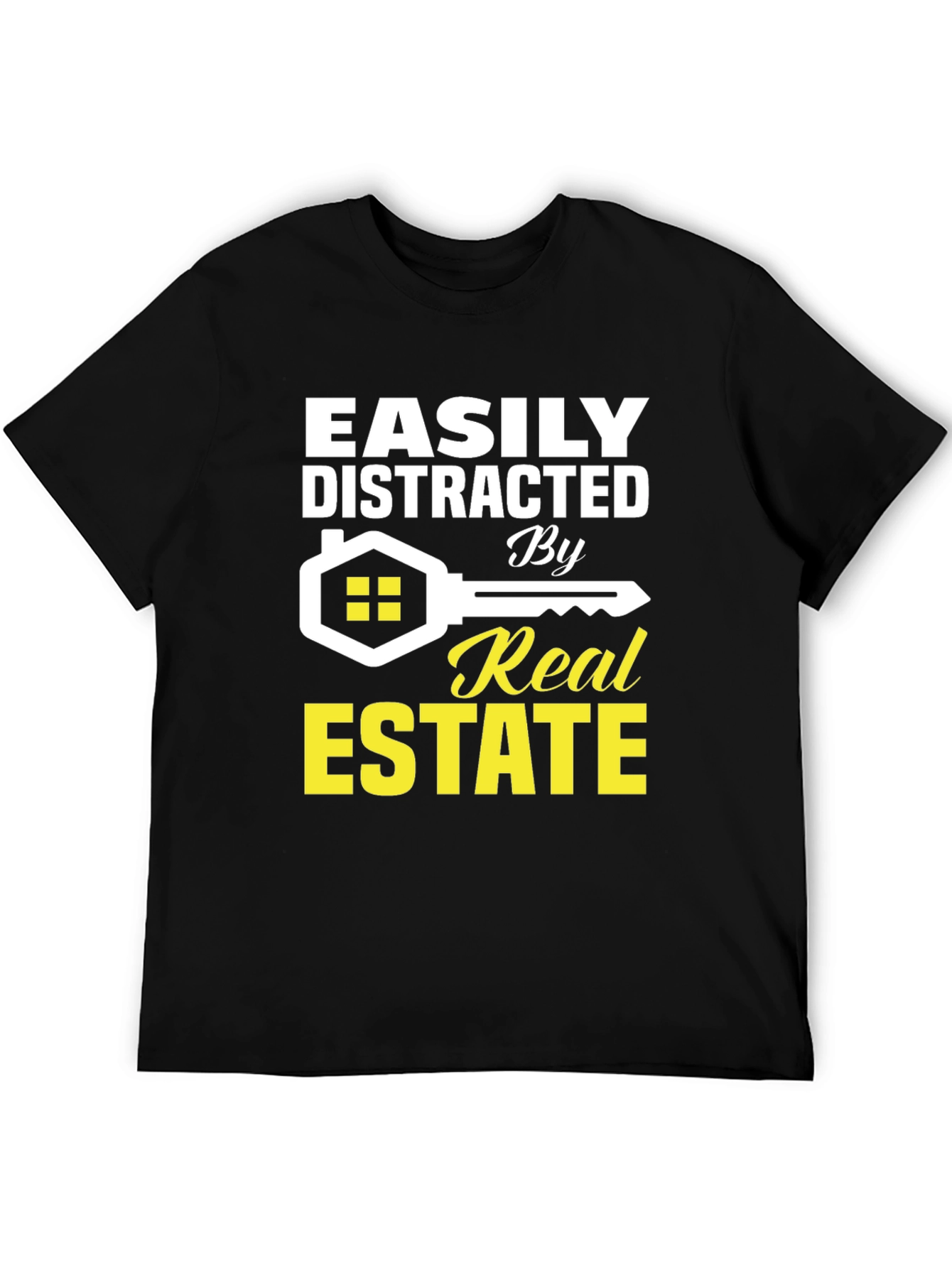 Black Easily Distracted By Real Estate T-Shirt view 5