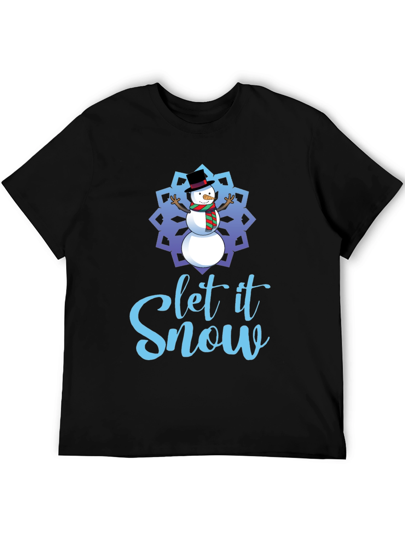 Black Let it Snow Snowman Holiday T-Shirt view 5