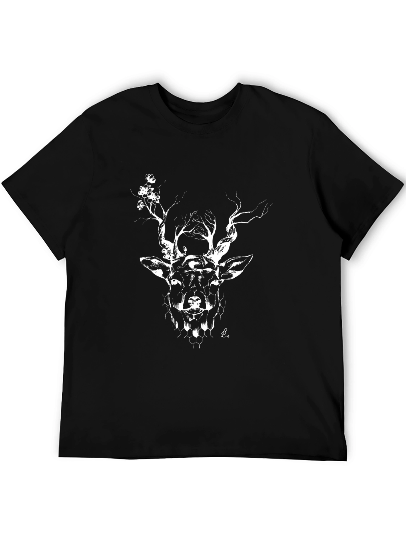 Black Deer Head Graphic Print Black T-Shirt view 5
