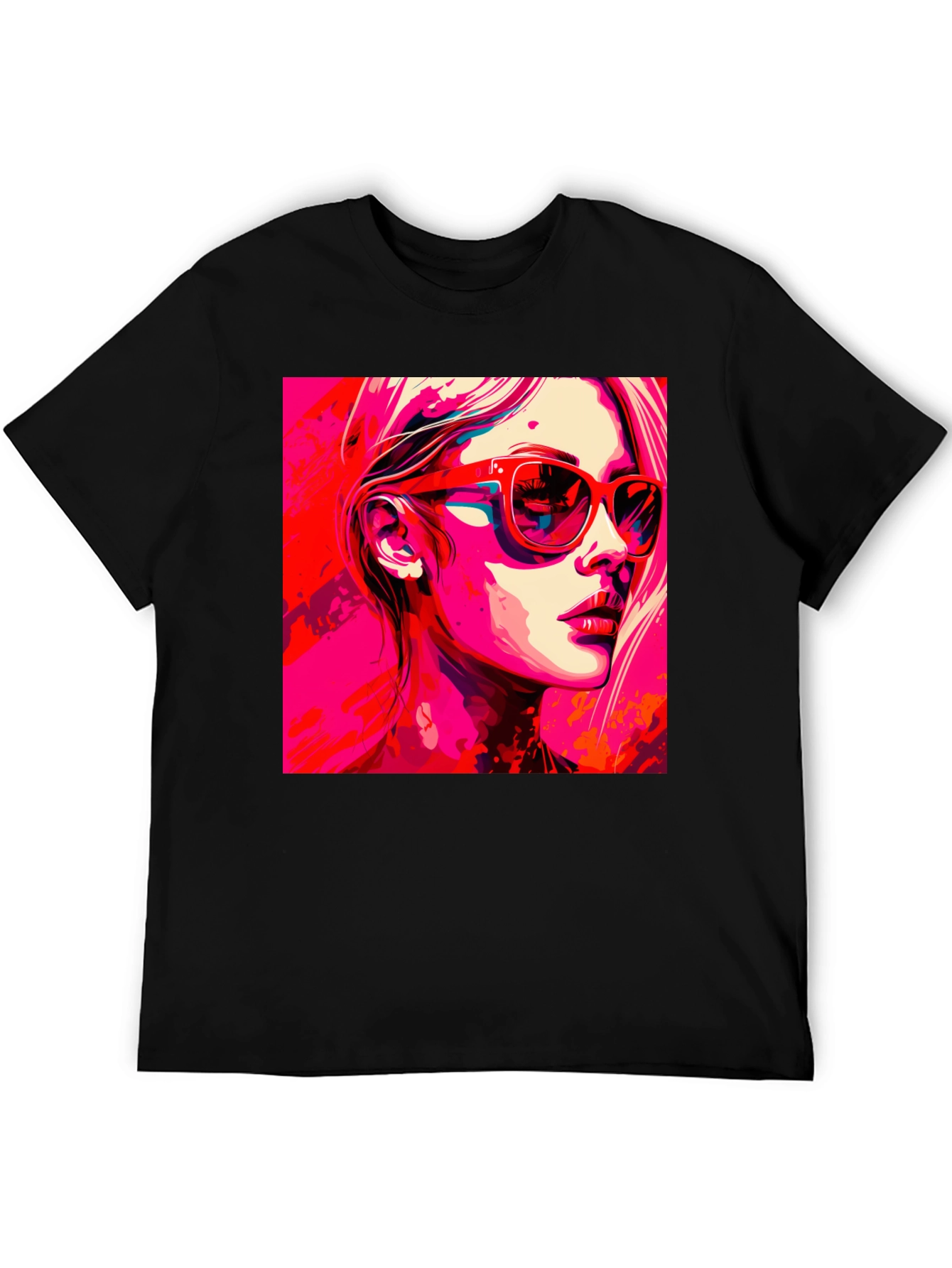 Black Stylish Pop Art Woman Graphic Black T-Shirt view 5