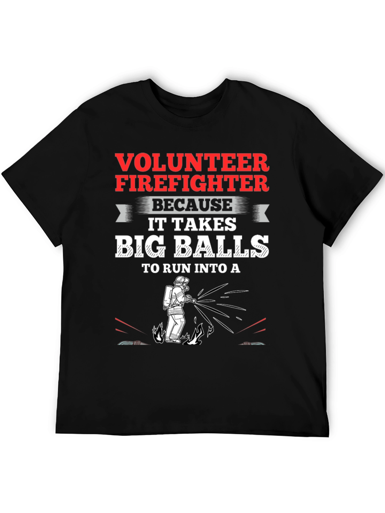 Black Volunteer Firefighter Big Balls Graphic Tee view 5