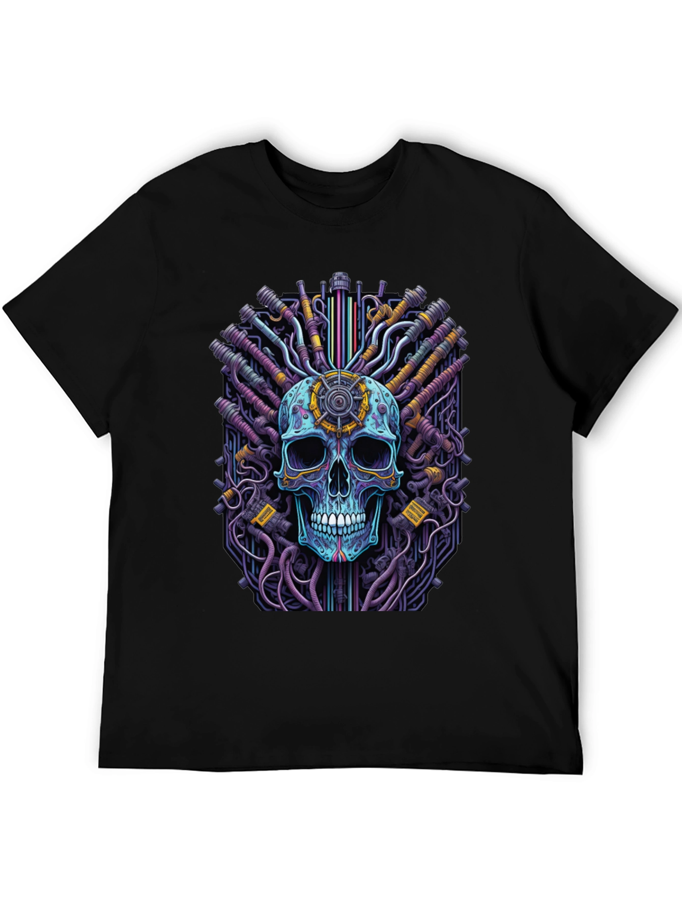 Black Cyberpunk Skull Graphic Tee - Black view 5