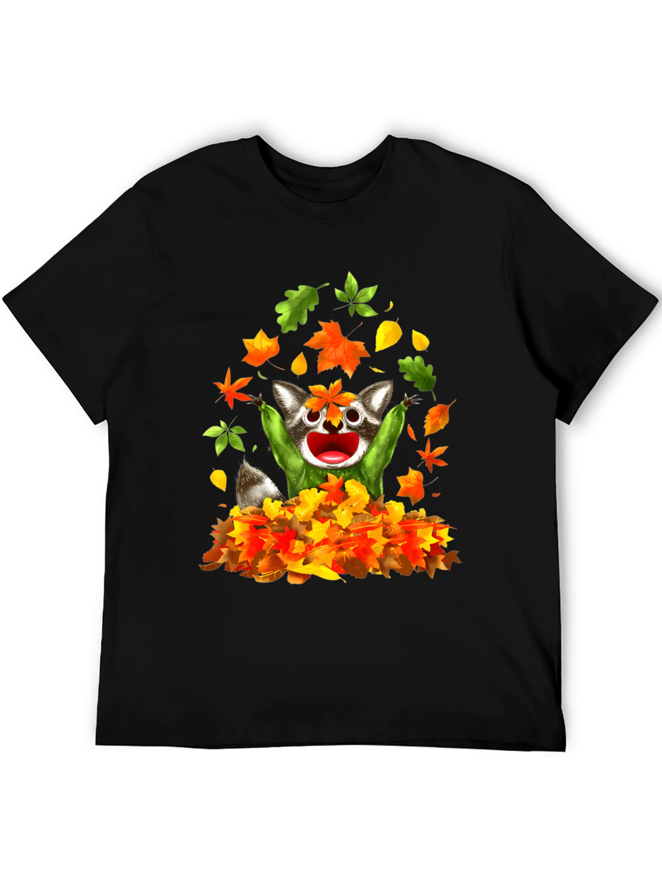 Black Raccoon Leaves Graphic T-Shirt - Autumn Fun view 5
