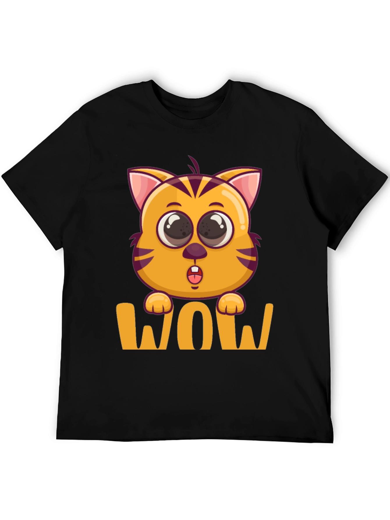 Black WOW Cat T-Shirt - Cute Cartoon Kitten Tee view 5
